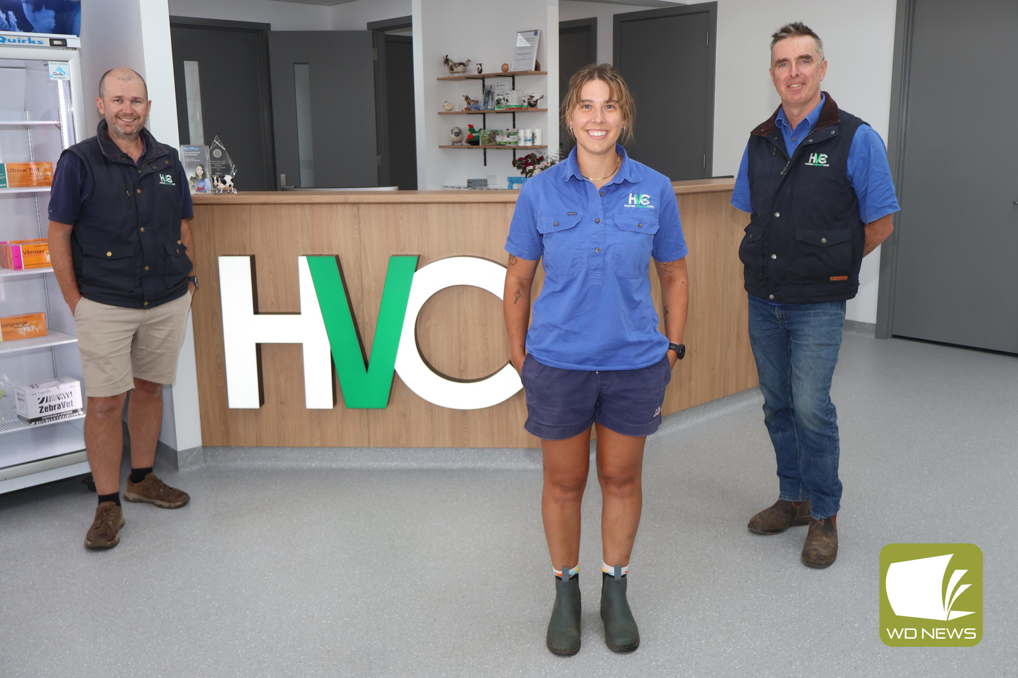 Representing the south west: Chelsea Skuza is the sole south west recipient of the Victorian Livestock Veterinarian Scholarship, allowing her to take a further step forward in her career at Hampden Veterinarian Clinic. Pictured are Anthony Down (from left), Chelsea Skuza and David Buckle.