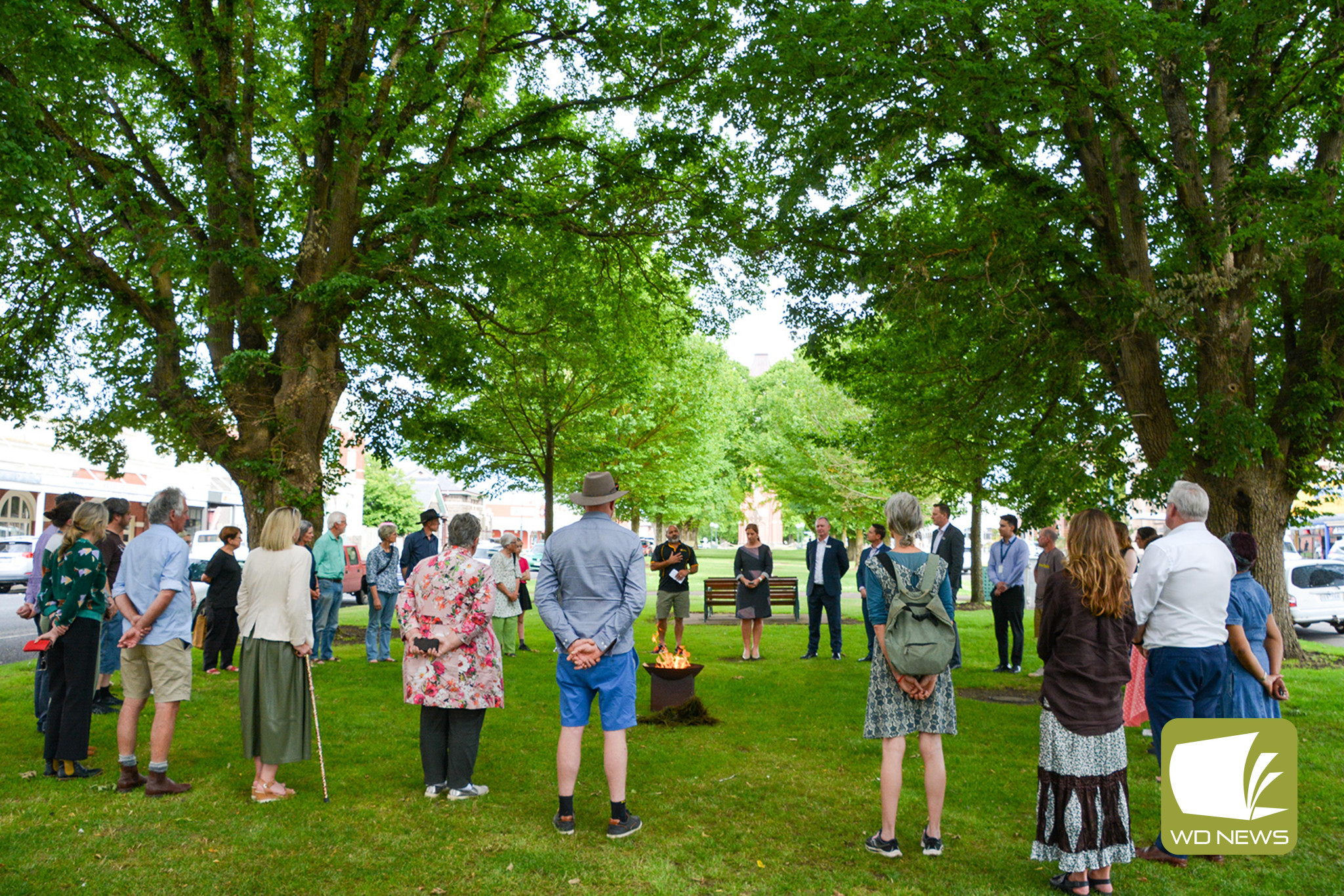 Welcome: Joey Chatfield from Eastern Maar led a Smoking Ceremony in Camperdown’s Avenue last week, prior to the beginning of the first Ordinary Meeting of Council since the election, to welcome the start of a new council term.