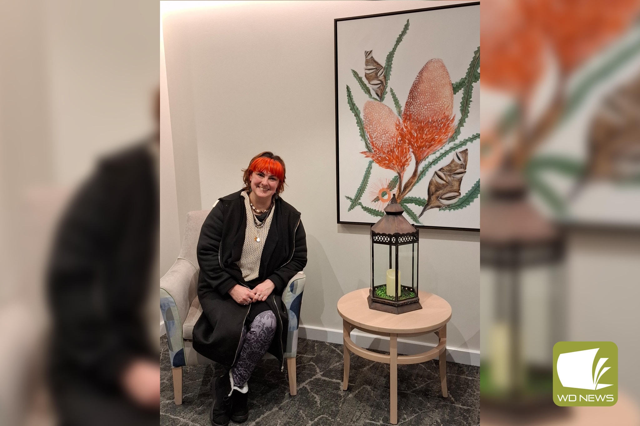 Special additions: Glenormiston artist Jess Fowler with one of the artworks used within the soon-to-be-opened aged care facility in Camperdown.