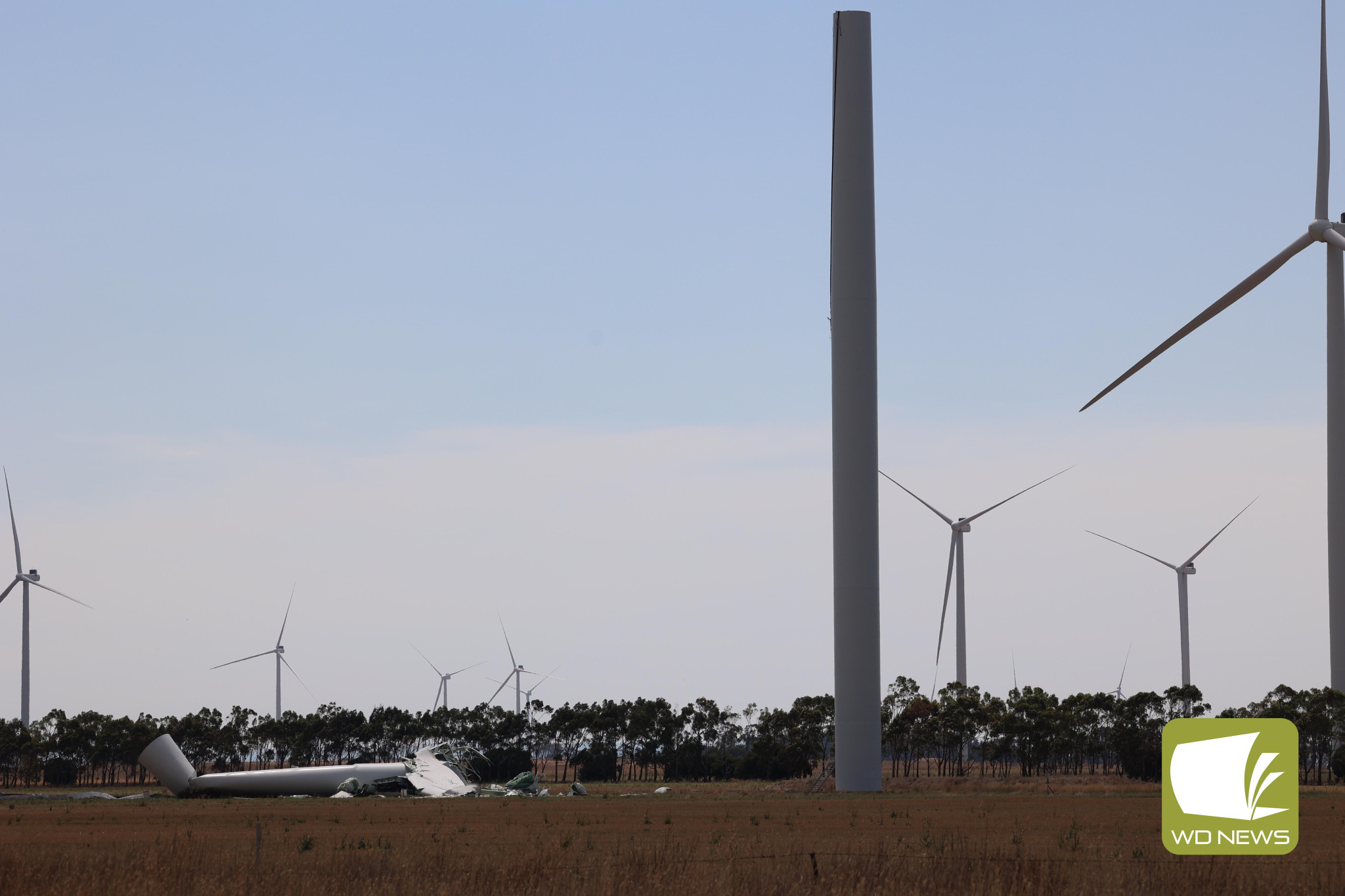 Wrecked heap: A turbine at the Berrybank Wind Farm has collapsed following storms and strong winds earlier in the week.