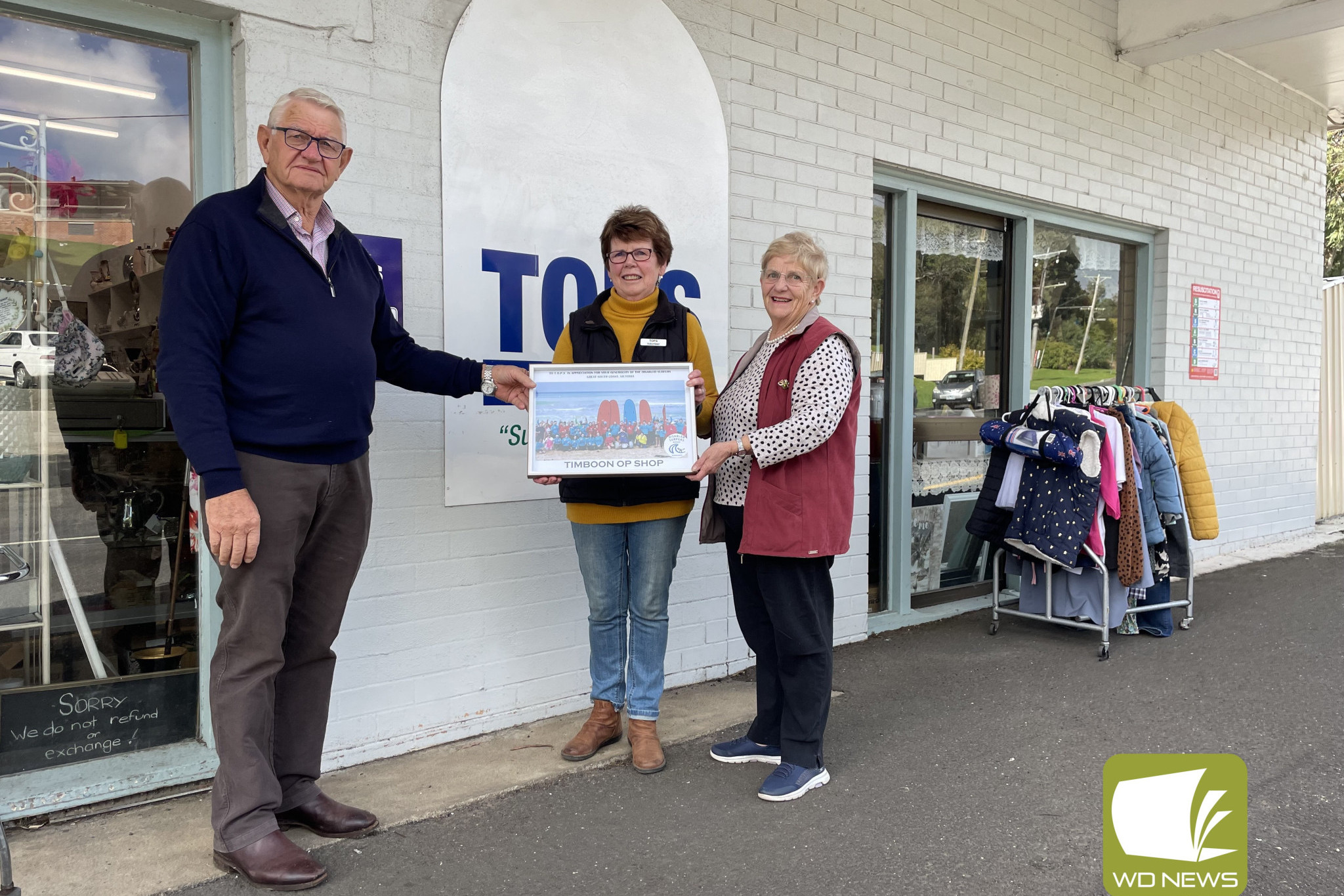 Support appreciated: Disabled Surfers Great South Coast Victoria treasurer Peter Pope thanks TOPS volunteers Evelyn Thompson and Brenda Parfett for their support.