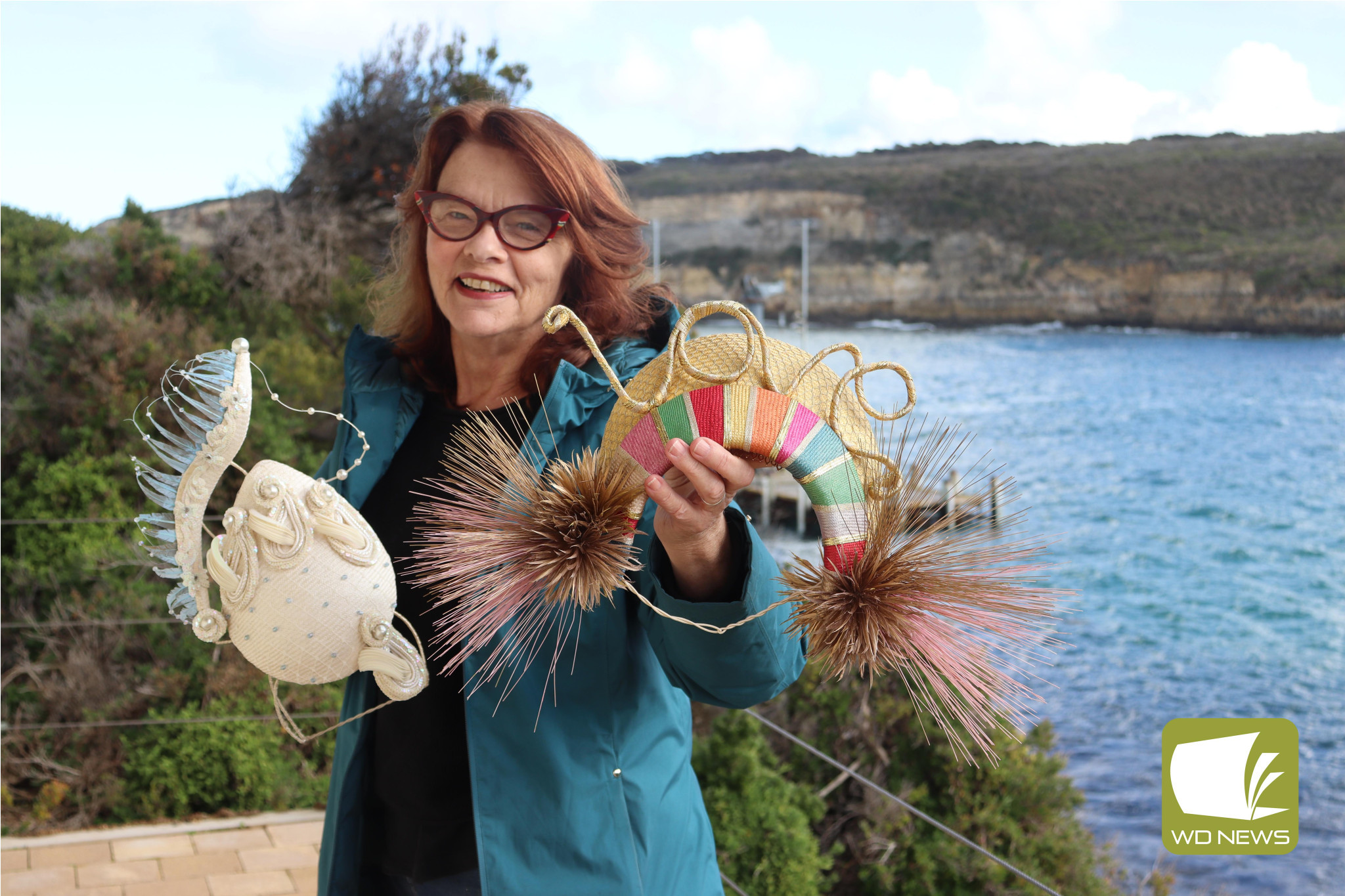 Celebration: Sou Younis won the People’s Choice Award at the Australian Millinery Design Awards this year. She is pictured holding both her pieces from last year and this year’s competitions.