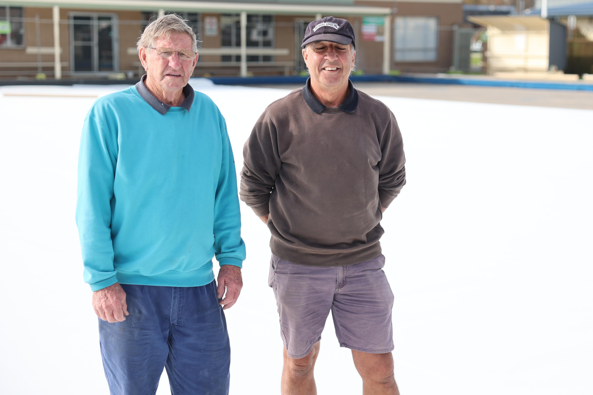 Camperdown Bowling Club member Barry Atchison (left) and vice-president Harry Van Someren were excited to see work on the new green progress earlier this week.
