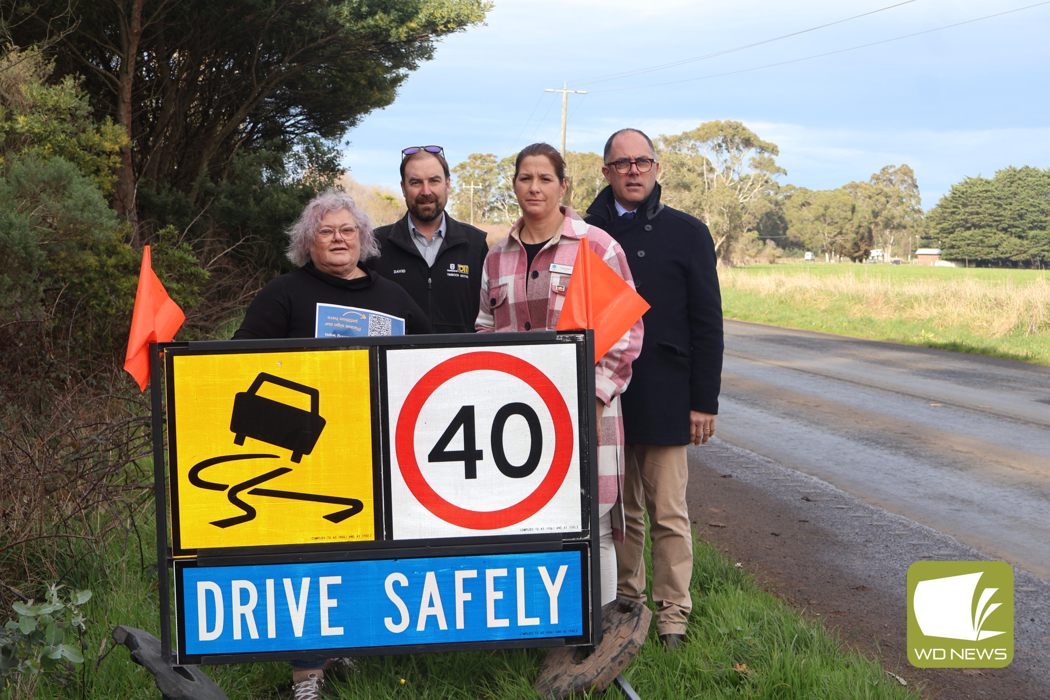 Appeal for action: (from left) Deb Smith, David Costin, Corangamite Shire mayor Kate Makin and Member for Polwarth Richard Riordan have called on the community to sign a petition calling on the State Government to urgently commit to works on a notorious stretch of road before a life is lost.