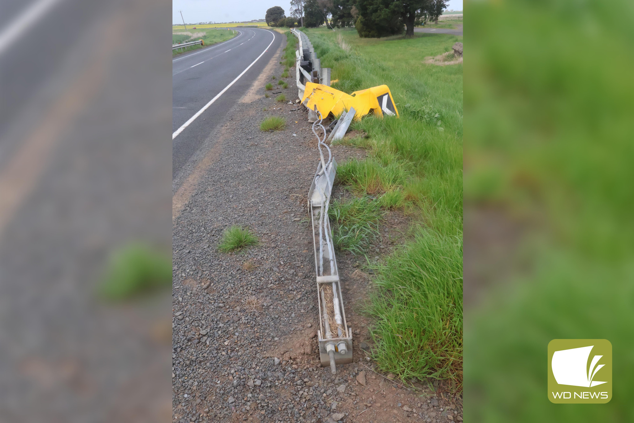 Damaged: A guard rail has been left damaged following an accident last Sunday.