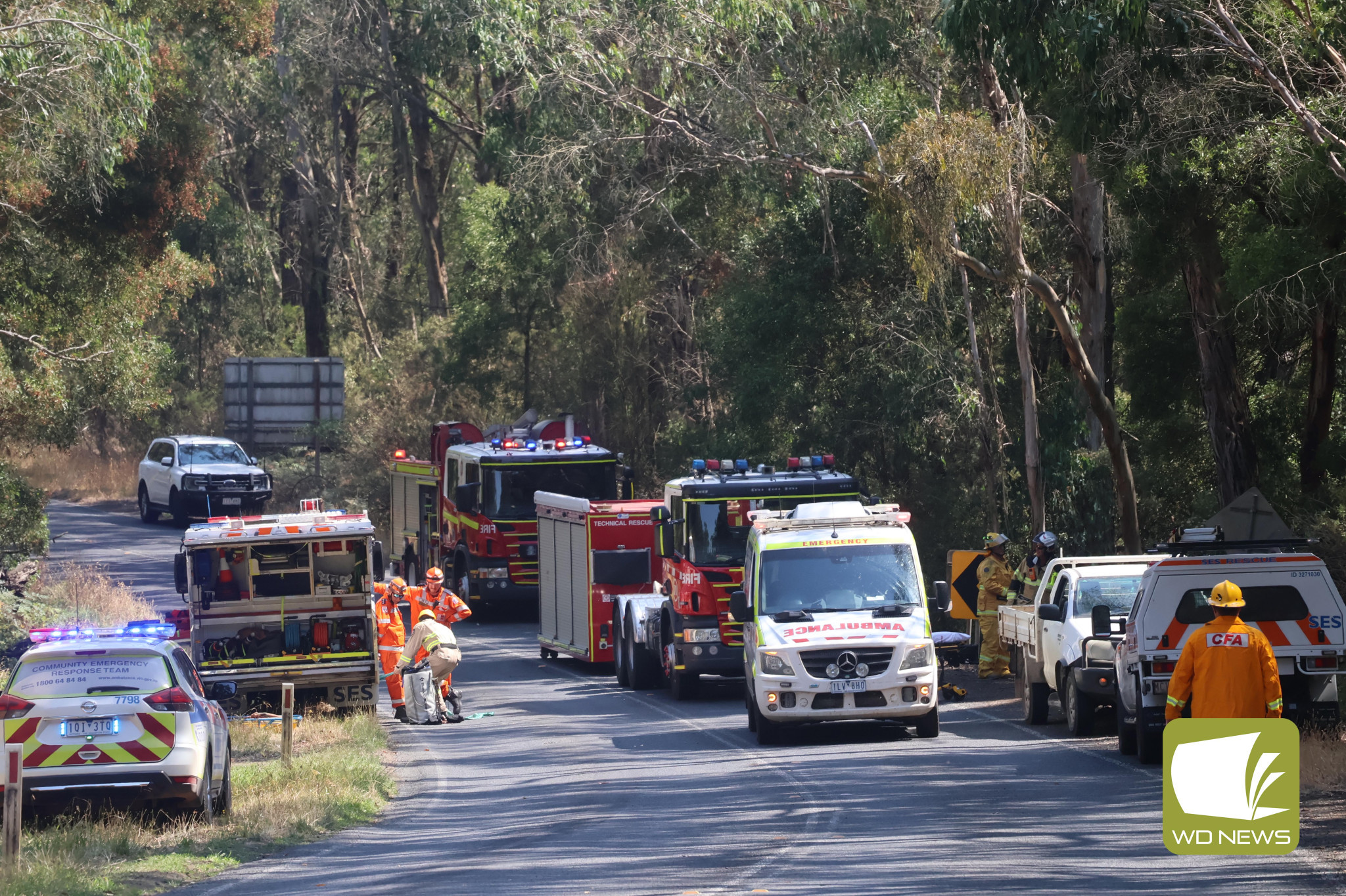 High angle rescue: Two people in their 70s were transported to hospital last week after their vehicle crashed down a four-metre embankment.