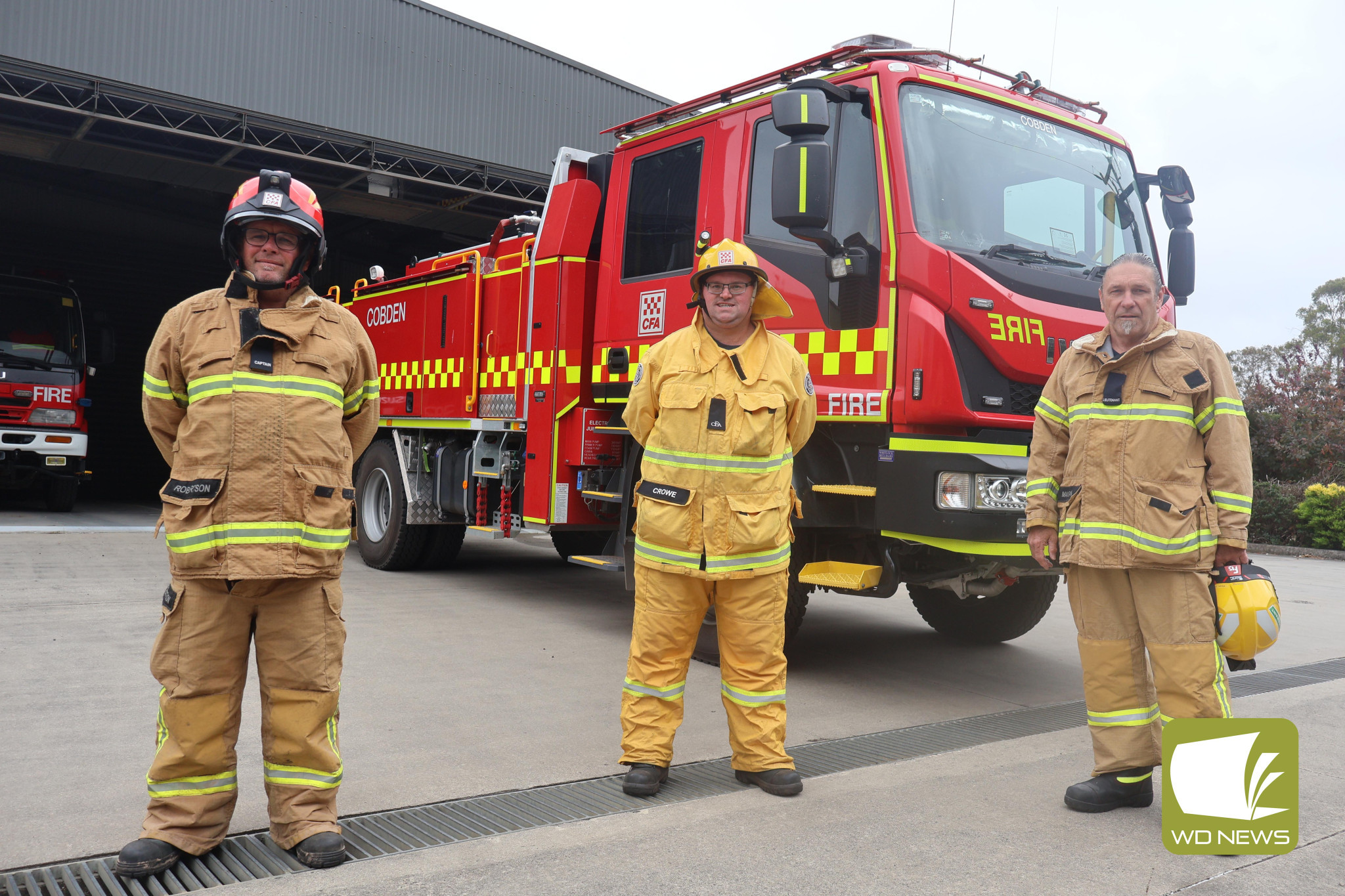 Cobden Country Fire Authority captain Dale Robertson, firefighter Daniel Crowe and lieutenant Dean Mangan were thrilled to welcome a state-of-the-art heavy tanker to the brigade’s operational fleet last week.