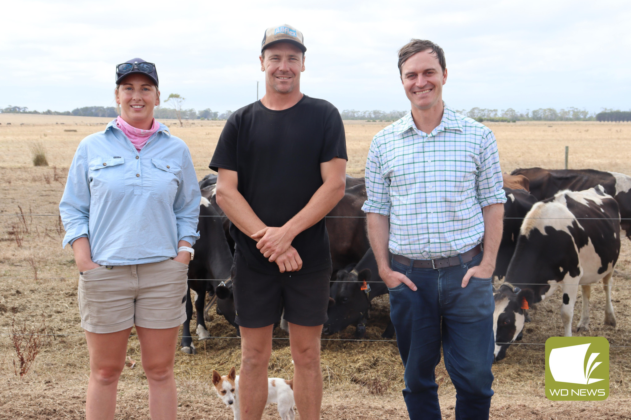 Dyson on dairy: Alex Dyson visited the farm of Alysha and Ryan Conlan to make a commitment on a policy for solar, which will benefit south west Victorian dairy farmers.