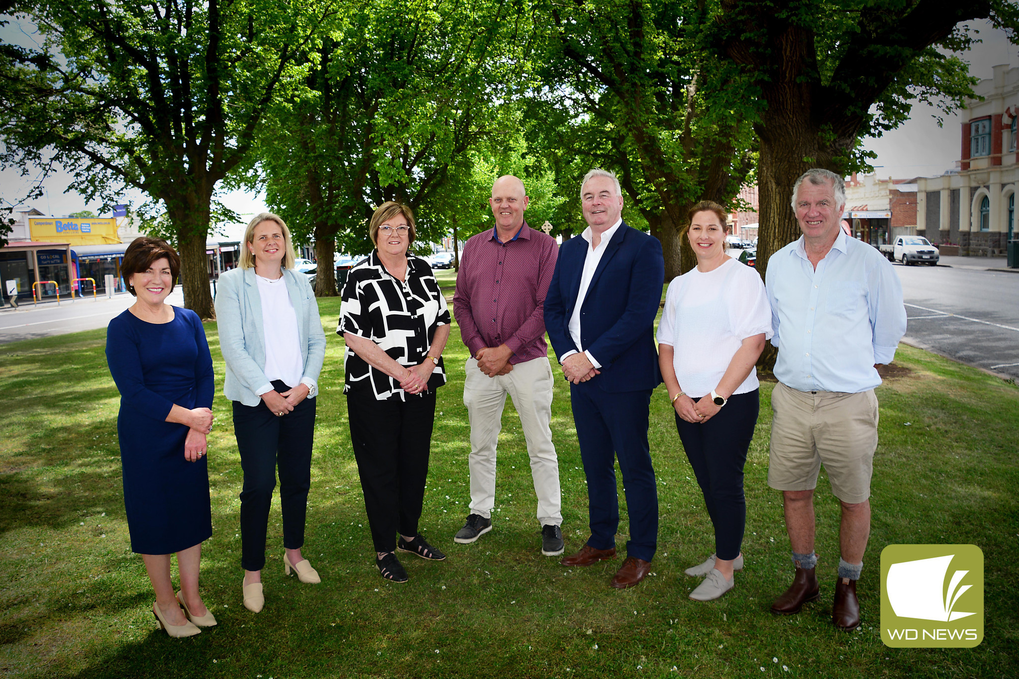 Council elections: Corangamite Shire’s newly announced Councillors-Elect, from left Geraldine Conheady, Jo Beard, Ruth Gstrein, Jamie Vogels, Laurie Hickey, Kate Makin and Nick Cole.