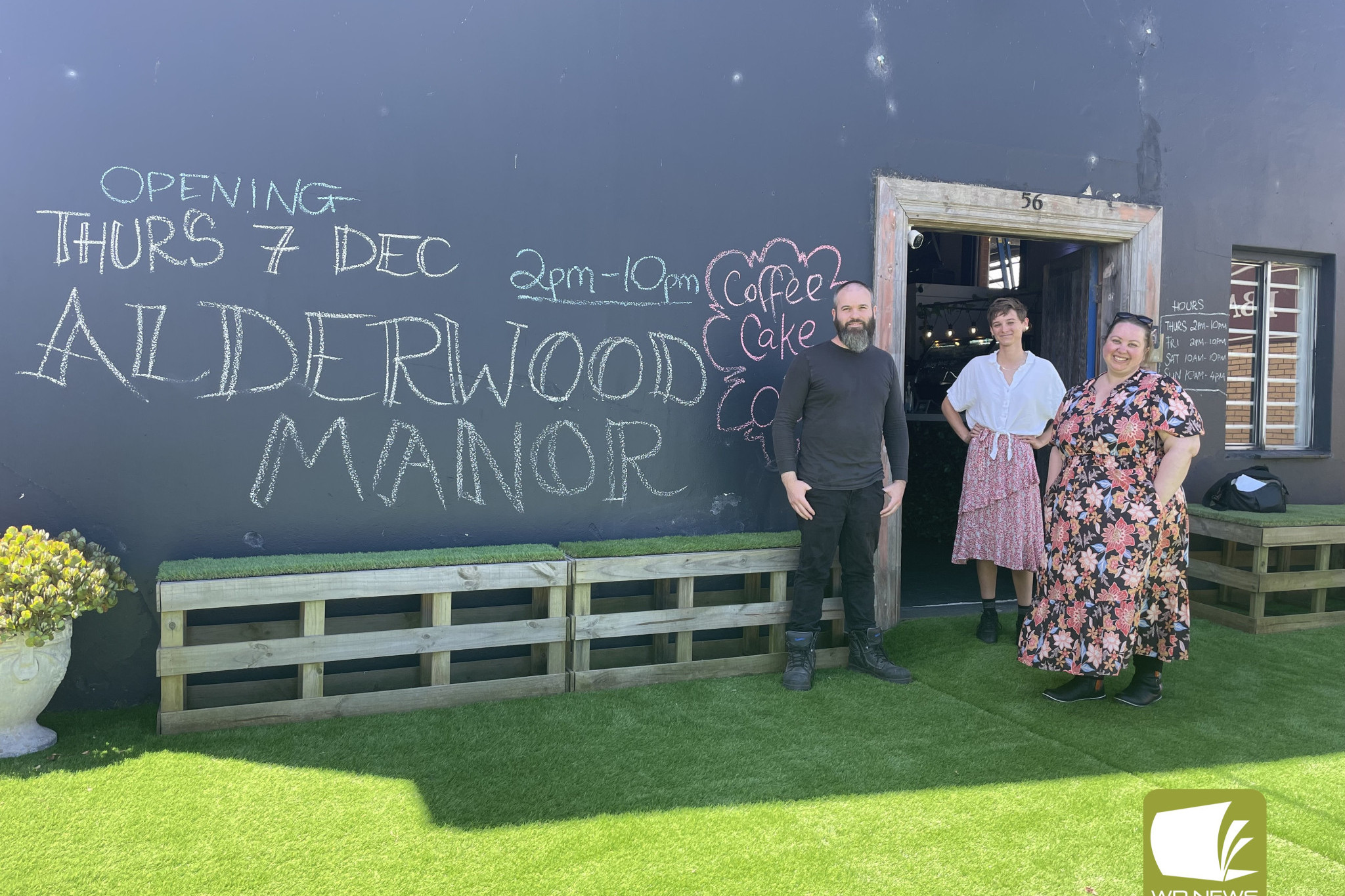 New venture: Alderwood Manor owners Scott Wilkinson and Chelsea Hatherall, pictured with staff member Kat Taylor (centre), have enjoyed a busy start to the new business venture in Cobden.