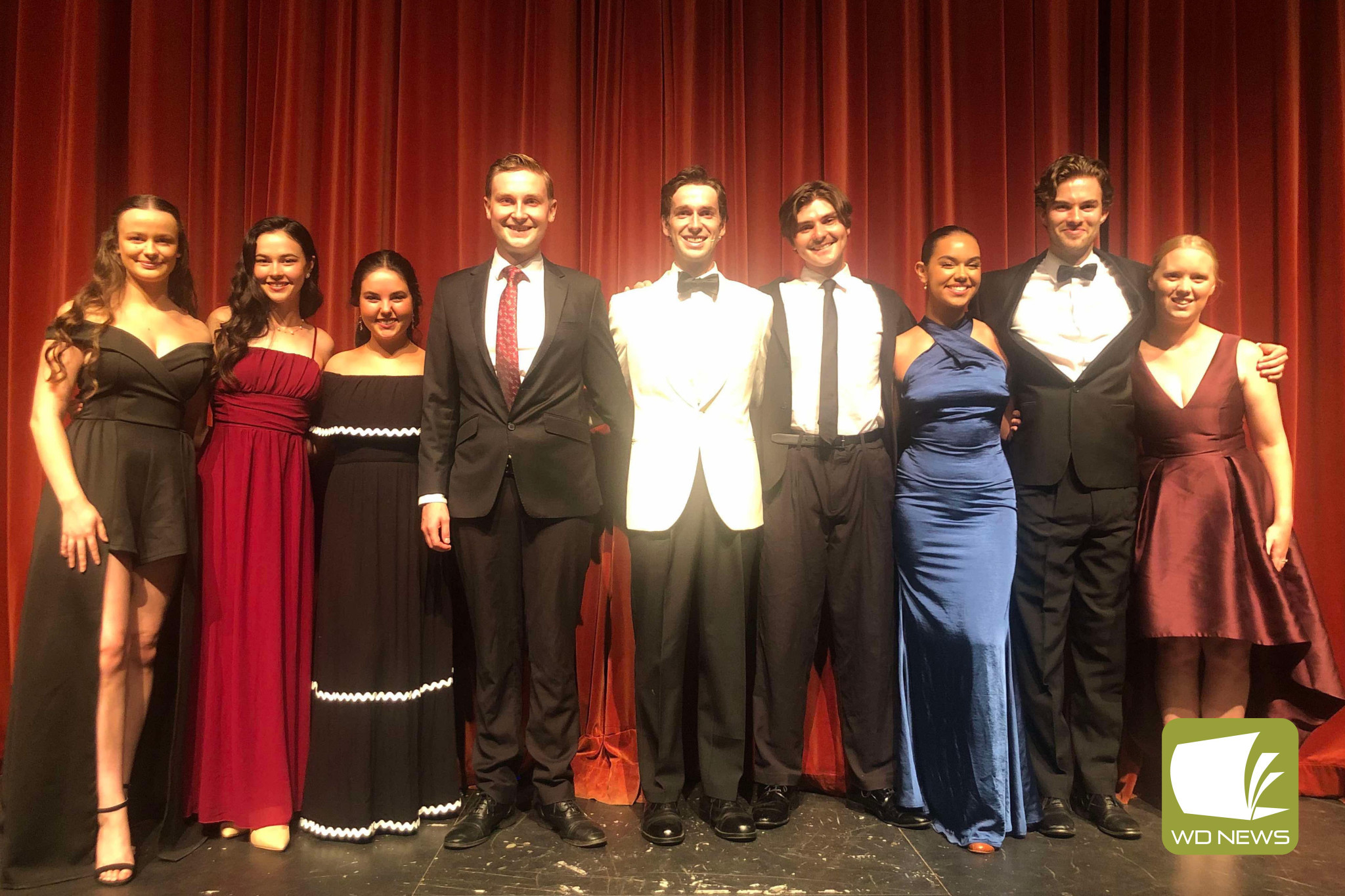 A song and dance: (from left) Madidi McKenzie, Sarah Lim, Esther Lim, Toby McKenzie, Demby McKenzie, Luke London, Paris Leveque, Tarrant Edwards and Nikki McKenzie performed to a sold-out Theatre Royal last Saturday.