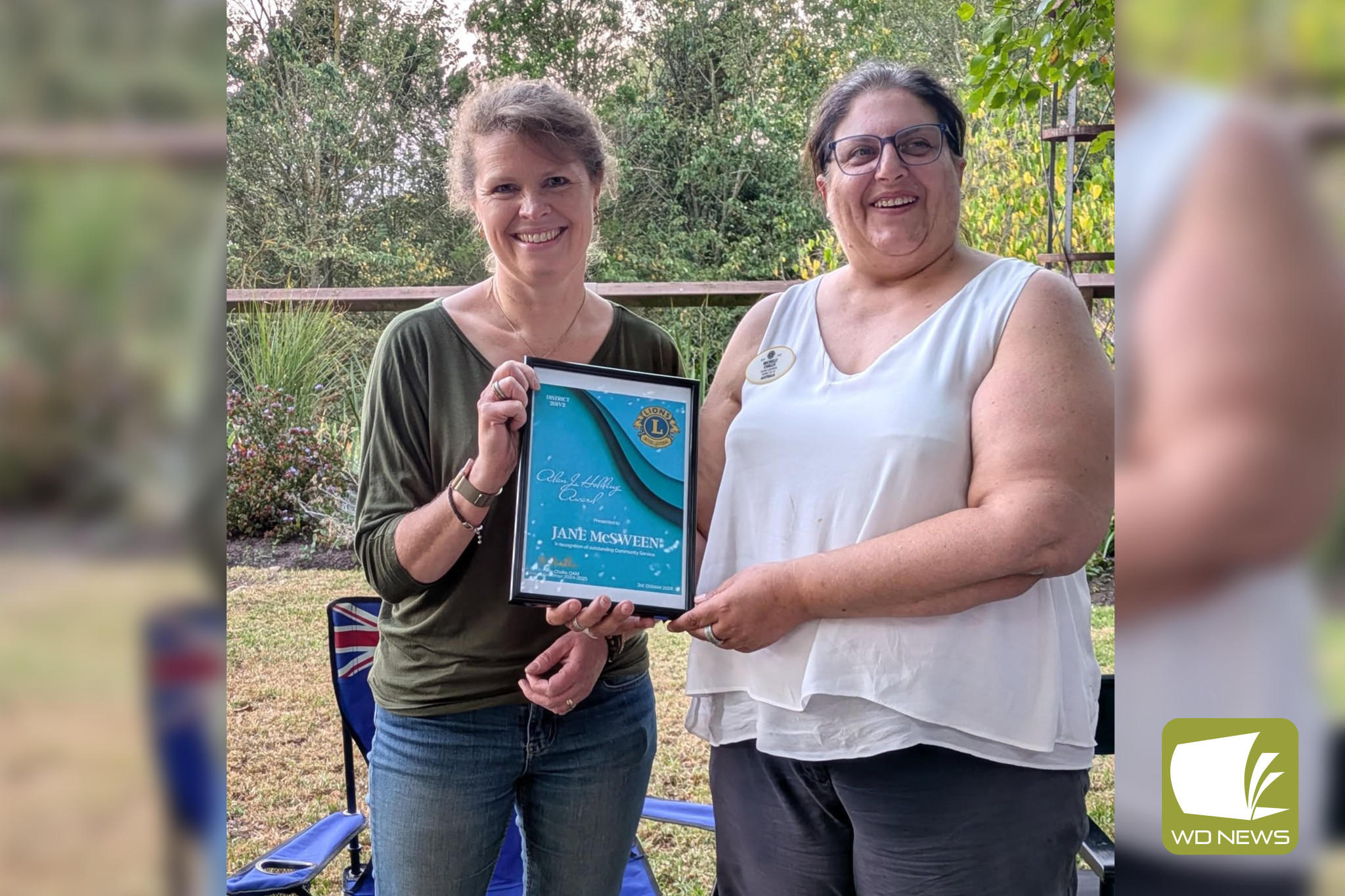 Recognising work: Jane McSween was recently presented with her Alan J Holding Community Service Award certificate by Lions district governor Michelle Challis.