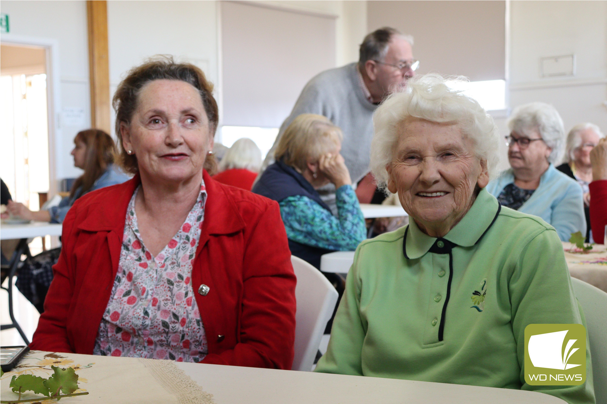 What a treat: Beth MacDonald and Nancy Fowler were among those to enjoy delicious scones and wonderful company at Mother’s Day Devonshire tea held by the Cobden Country Women’s Association on Monday.