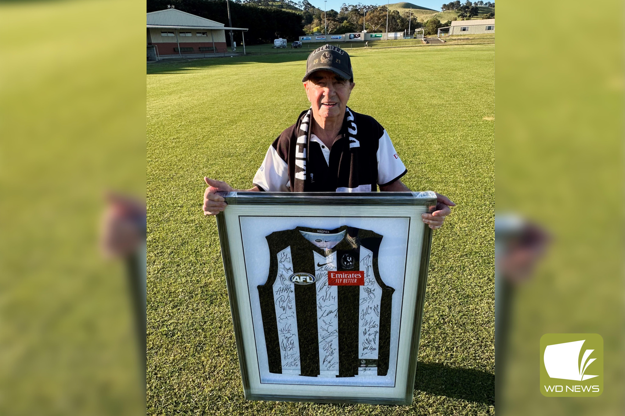 Ready for the big day: Noorat Show committee member Eric Hansford is among those excited for the return of show. He’s celebrated by donating a Collingwood Football Club jumper, signed by all this year’s players, to be raffled off on the day.