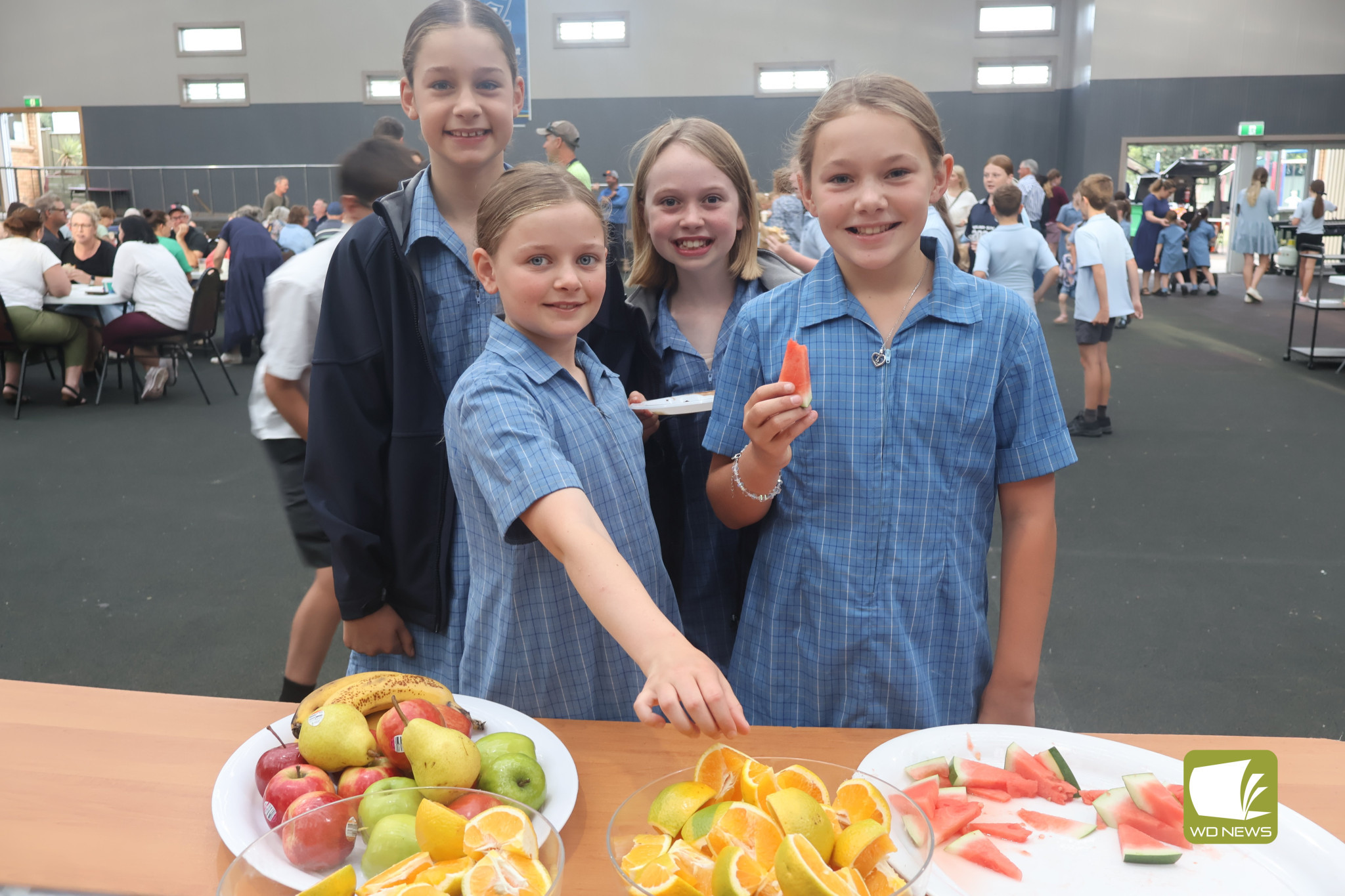 The most important meal: St Thomas' Primary School students Annabelle Blackford (from left), Mary Hefferman, Isabele and Lahnii O'Neill were among those to enjoy a successful Big Breakfast this year.