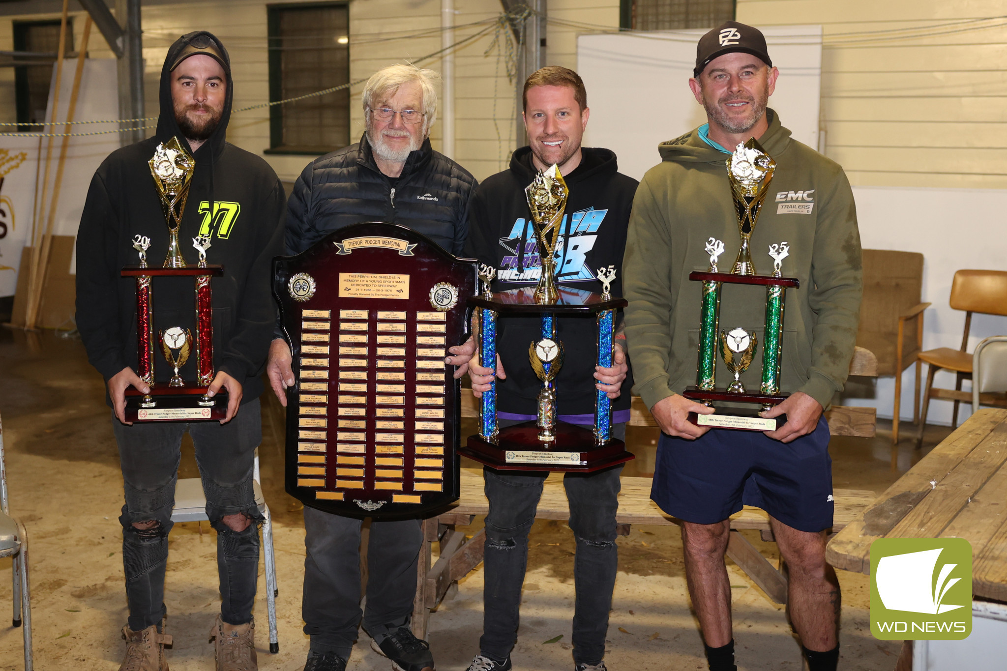 ~ Super Rods Trevor Podger Memorial ~ Neil Podger with race winners, 1st place Jamie May, 2nd place Stan Marco Jnr, and 3rd place Shaun Walsh