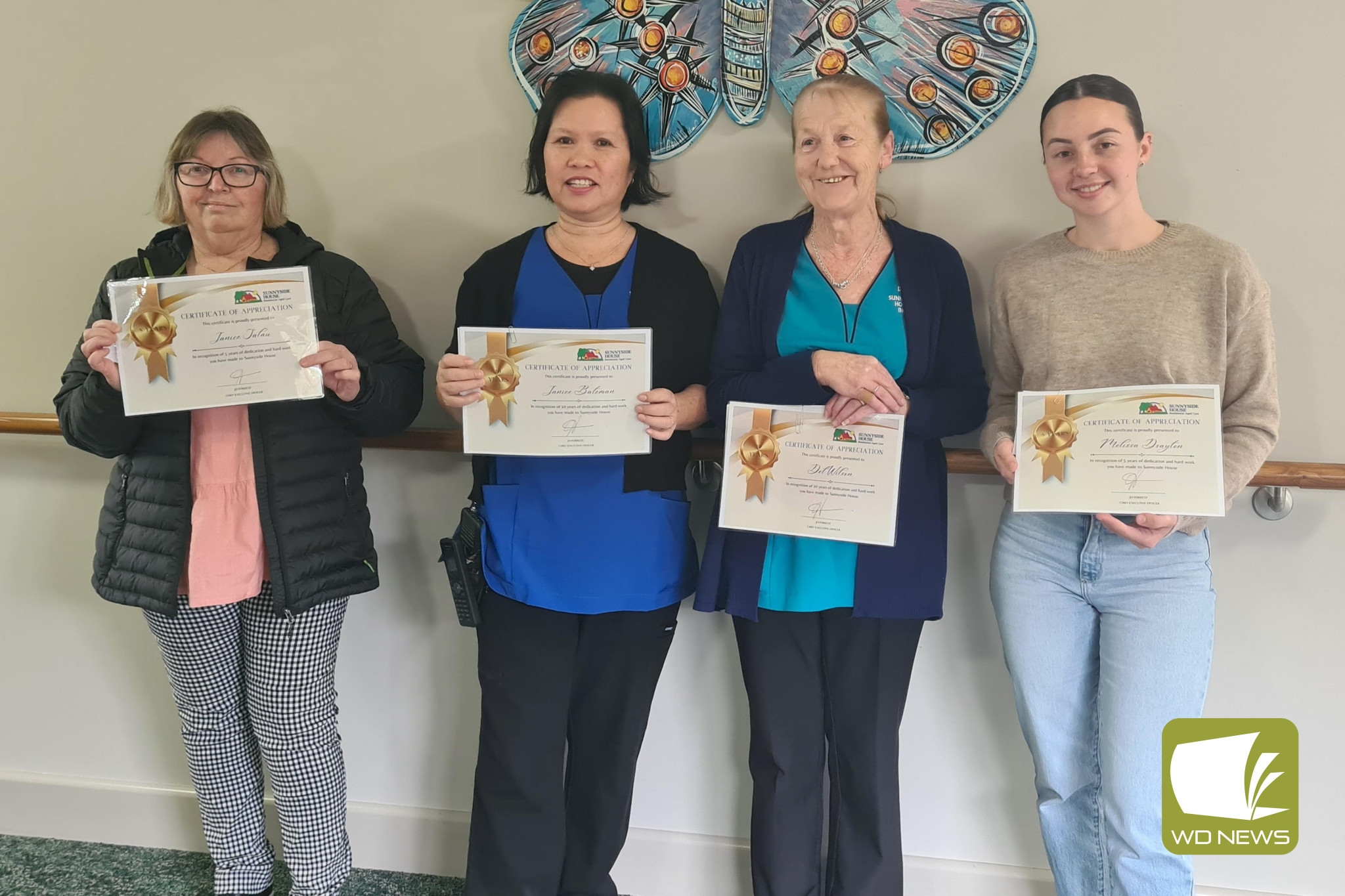 Thank you: Janice Salau (from left), Janice Bateman, Dot Wilson and Melissa Drayton were last week recognised for their service to Sunnyside House.