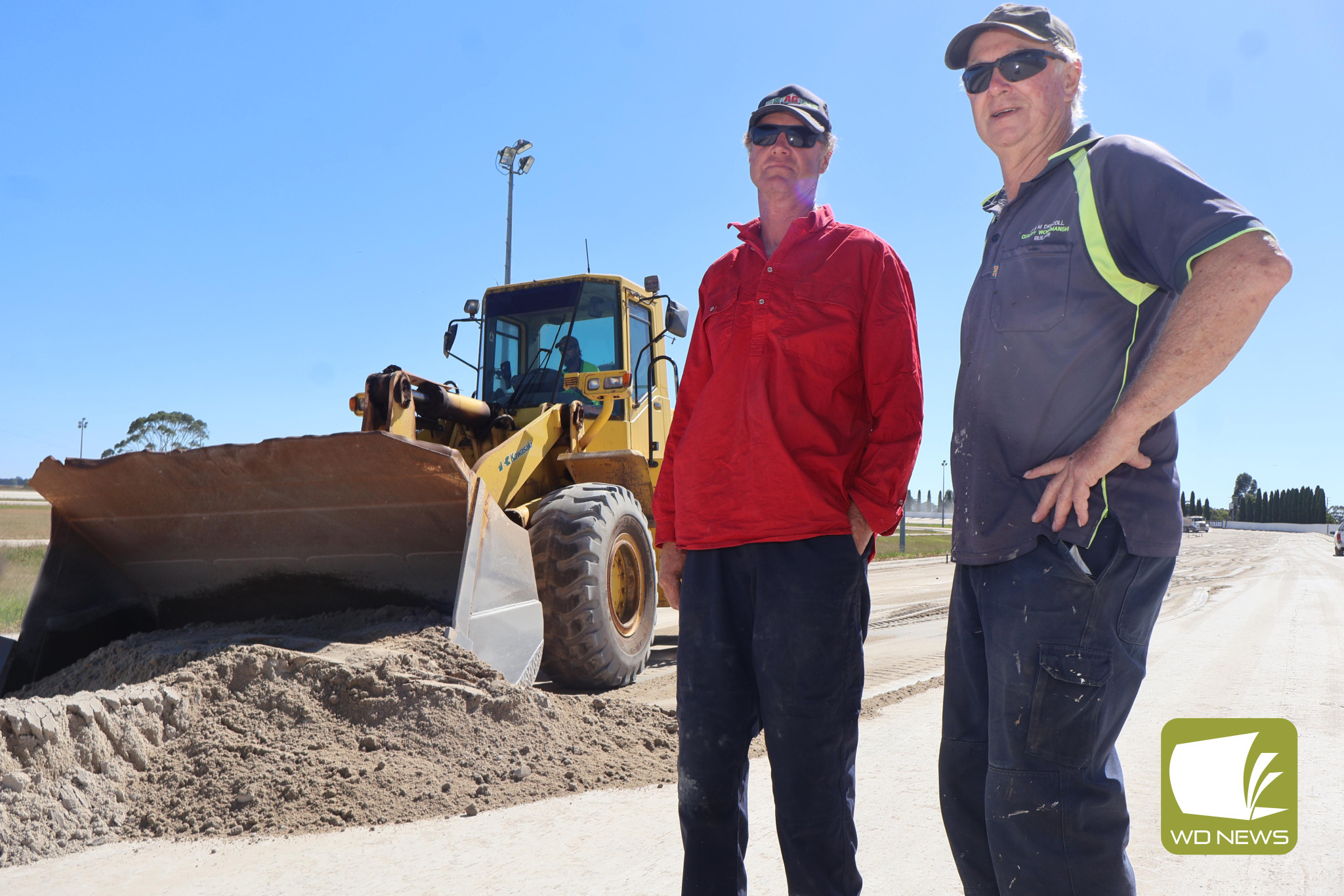 Upgrade: Harness Racing Victoria track consultant Tom Byrne and Dalvui Raceway curator Allan Driscoll were among those on hand this week as the Terang Harness Racing Club undertook a track resurfacing in anticipation of its biggest race of the year.