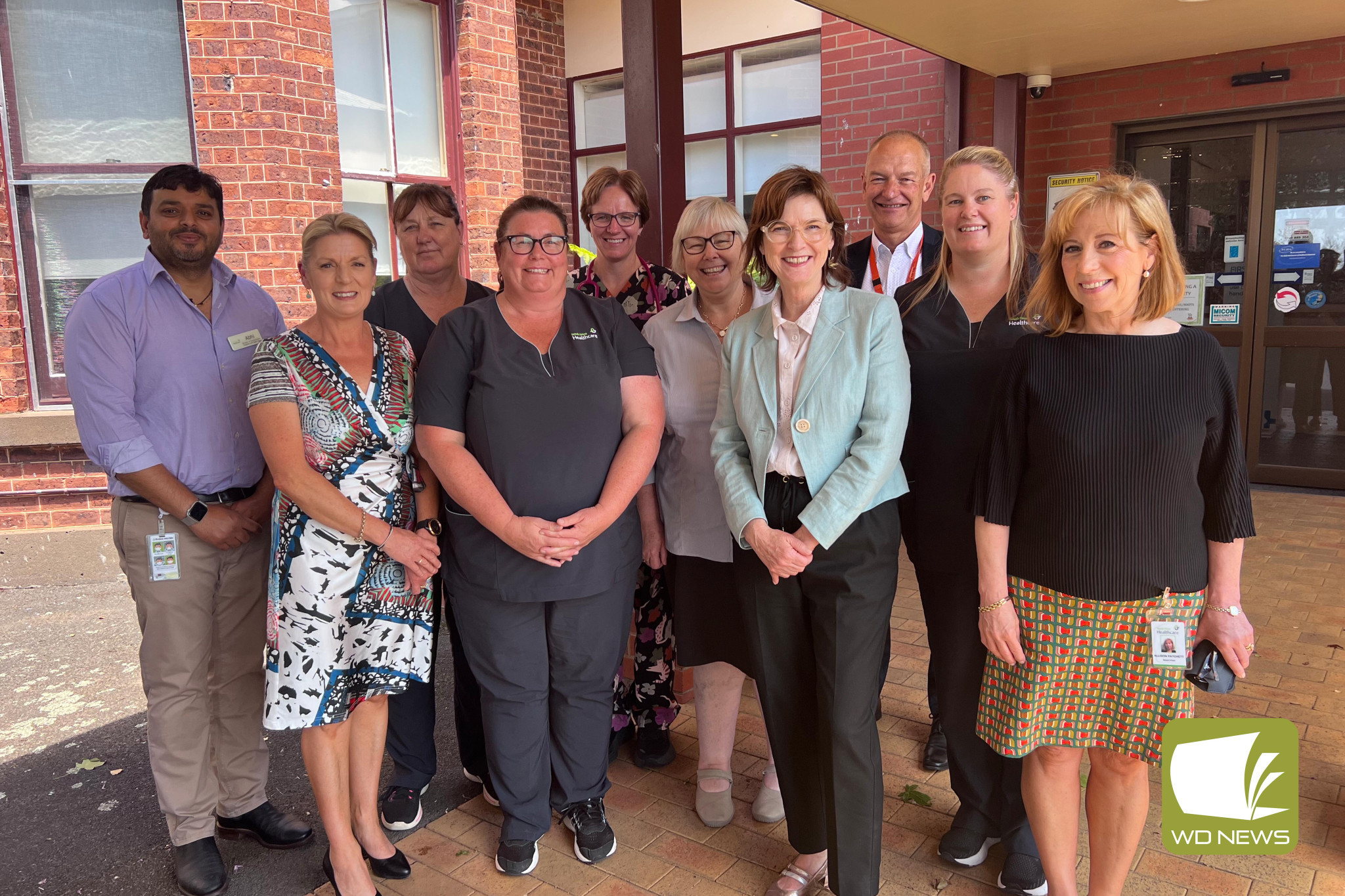 Working together: Camperdown Hospital and Aged Care director Abhinay Dolar, acting CEO Sheron Cook, Aged Care services manager Hellen Radford, Nicole Delaney, Margaret Clissold, Victorian Health Minister Mary-Anne Thomas, SWH chief operating officer Andrew Trigg, Kirsty Mitchell and SWH board chair Alison Patchett are pleased with the announcement of a new network which recognises the collaboration and abilities of south west health services.