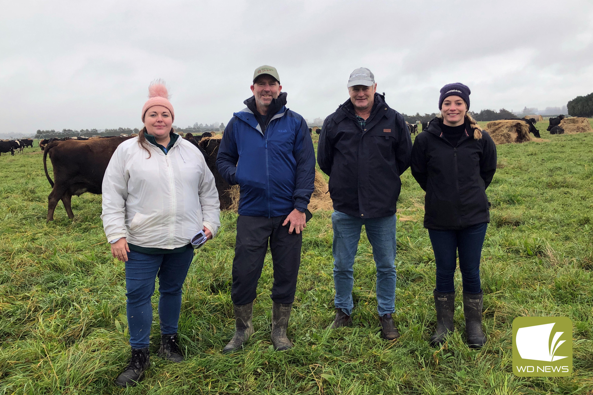 Learning abroad: Michelle Leech, Deane Parks (New Zealand regen dairy farmer), Tony Evans and Jade Killoran during a recent study tour to New Zealand.