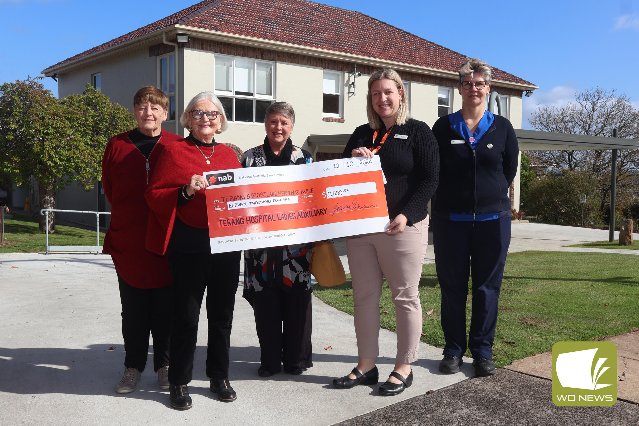 Community spirit: Terang Hospital Ladies Auxiliary members Susan Keane, Jeanette Eller and Michelle Mackinnon presented Terang and Mortlake Health Service chief executive officer Julia Ogdin and nurse unit manager Liz Mioduchowski with a cheque for $11,000 last week.