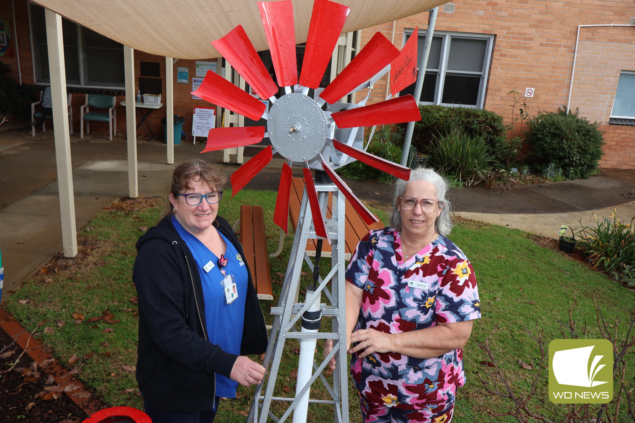 Eye-catching: Terang and Mortlake Health Service has welcomed the addition of a new windmill at the front entrance of Mt View Aged Care Facility, which was built and donated by a talented resident.