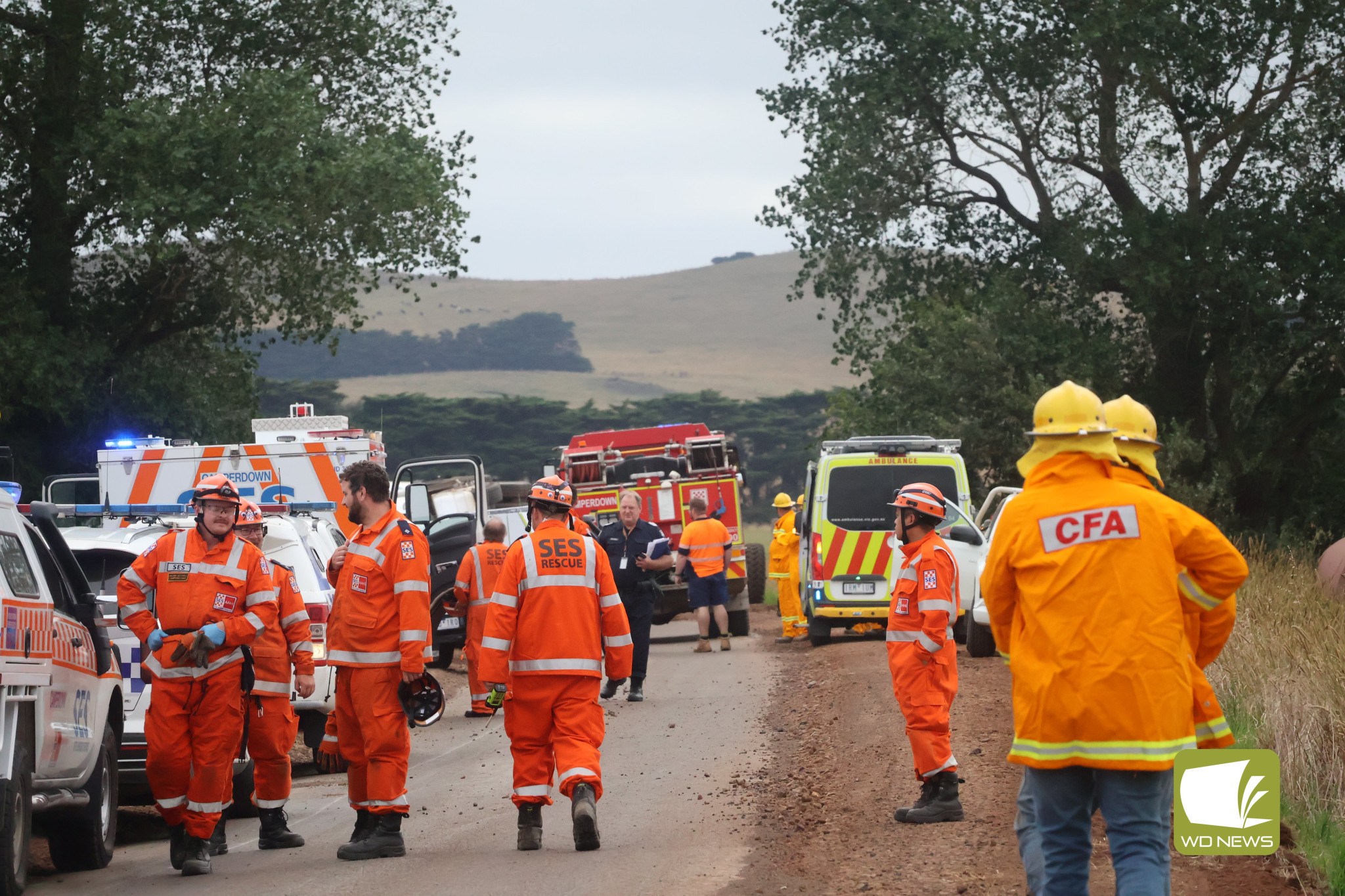 Truck goes down: Wiridgil Road was closed for a period on Monday morning after a vehicle involved in the roadworks rolled over.