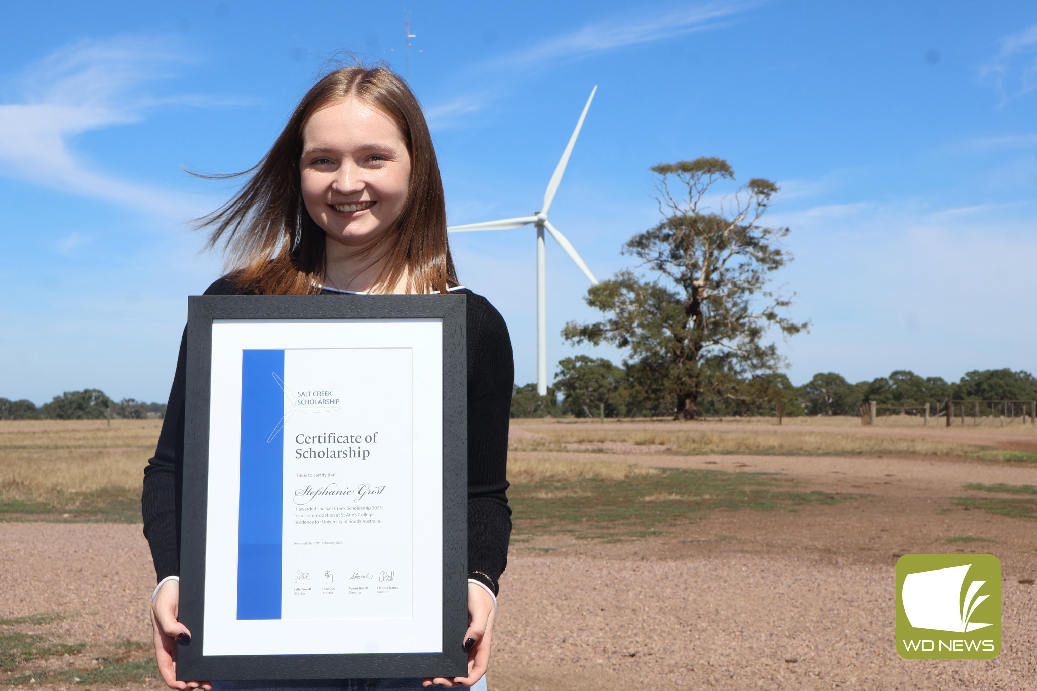 Congratulations: The recipient of the 2025 Salt Creek Scholarship, valued at $36,000, was named this week. Recipient Stephanie Grist will have her accommodation expenses paid as she sets off to study a degree in Adelaide, which was inspired by her father’s stroke four years ago.