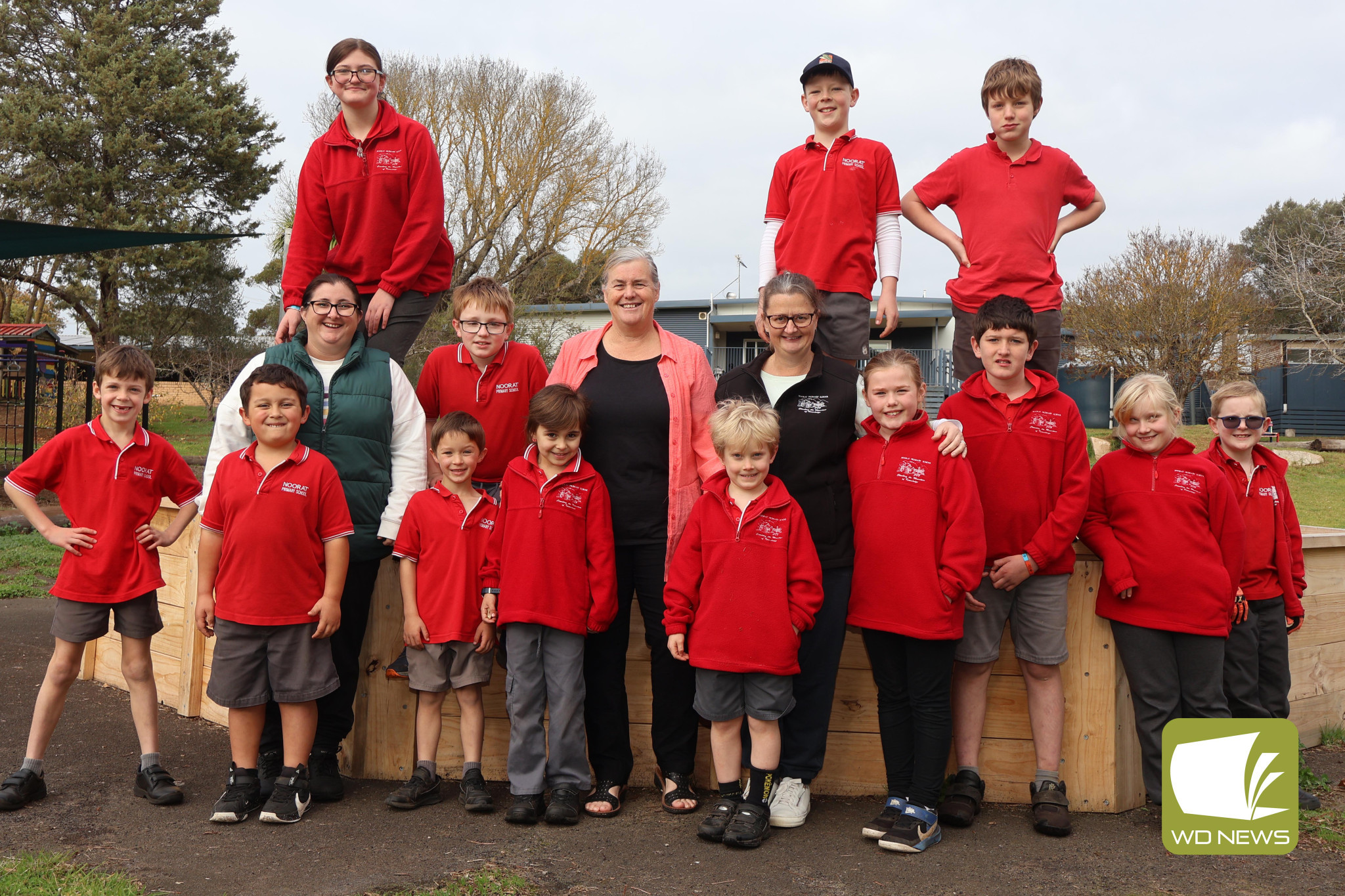 Welcome to the little village: Noorat Primary School students welcomed Lindy Bellman as the school’s new acting principal this week.