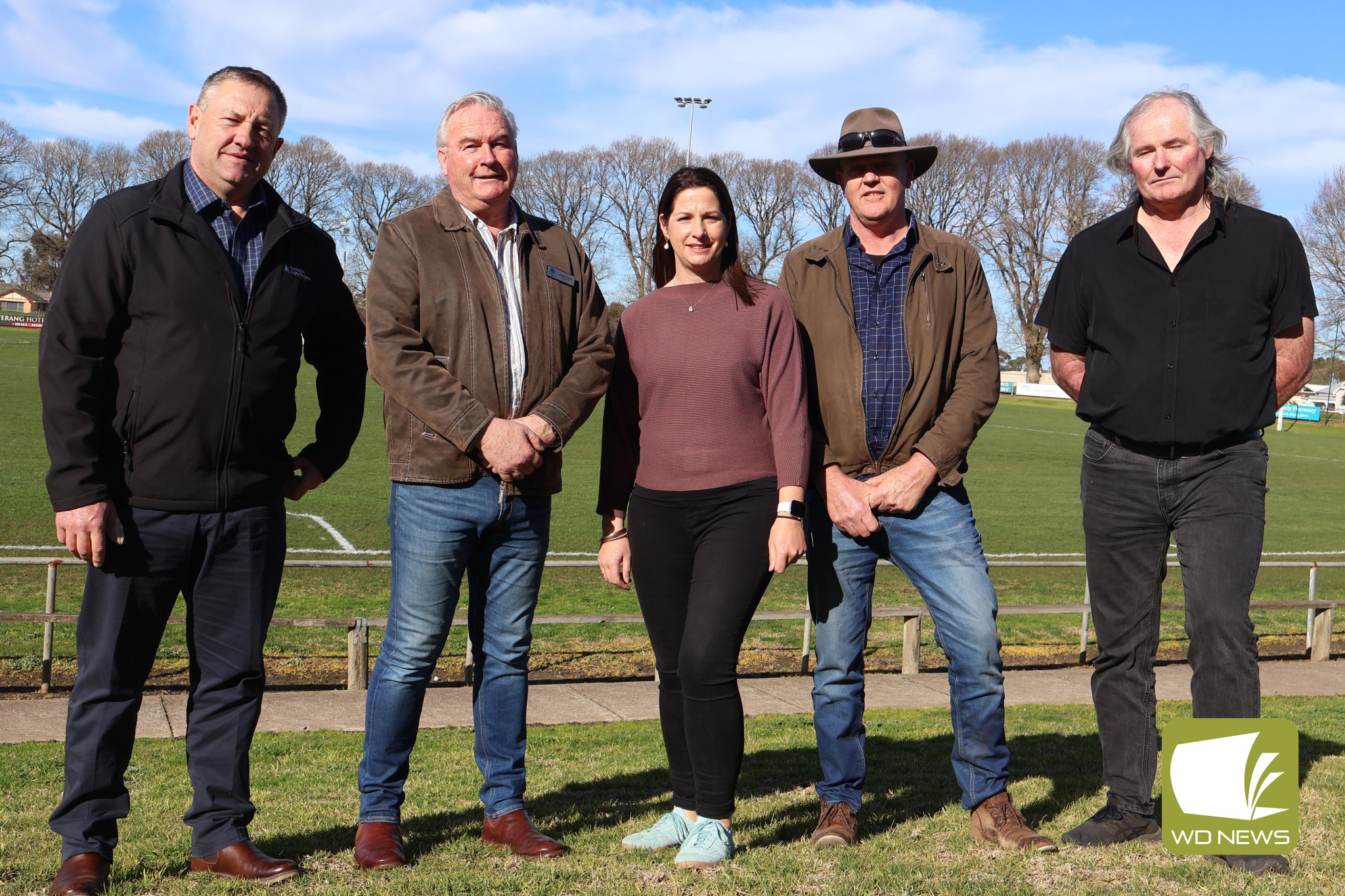 Appeal for continued support: A visit from one of the state’s largest radio programs provided a platform for prominent south west Victorians to raise their voices on the ongoing impact of drought conditions. Pictured is Australian Dairy Farmers president Ben Bennett, Corangamite Shire Council deputy mayor Cr Laurie Hickey, mayor Cr Kate Makin, Cr Jamie Vogels and United Dairy Farmers of Victoria president Bernie Free.