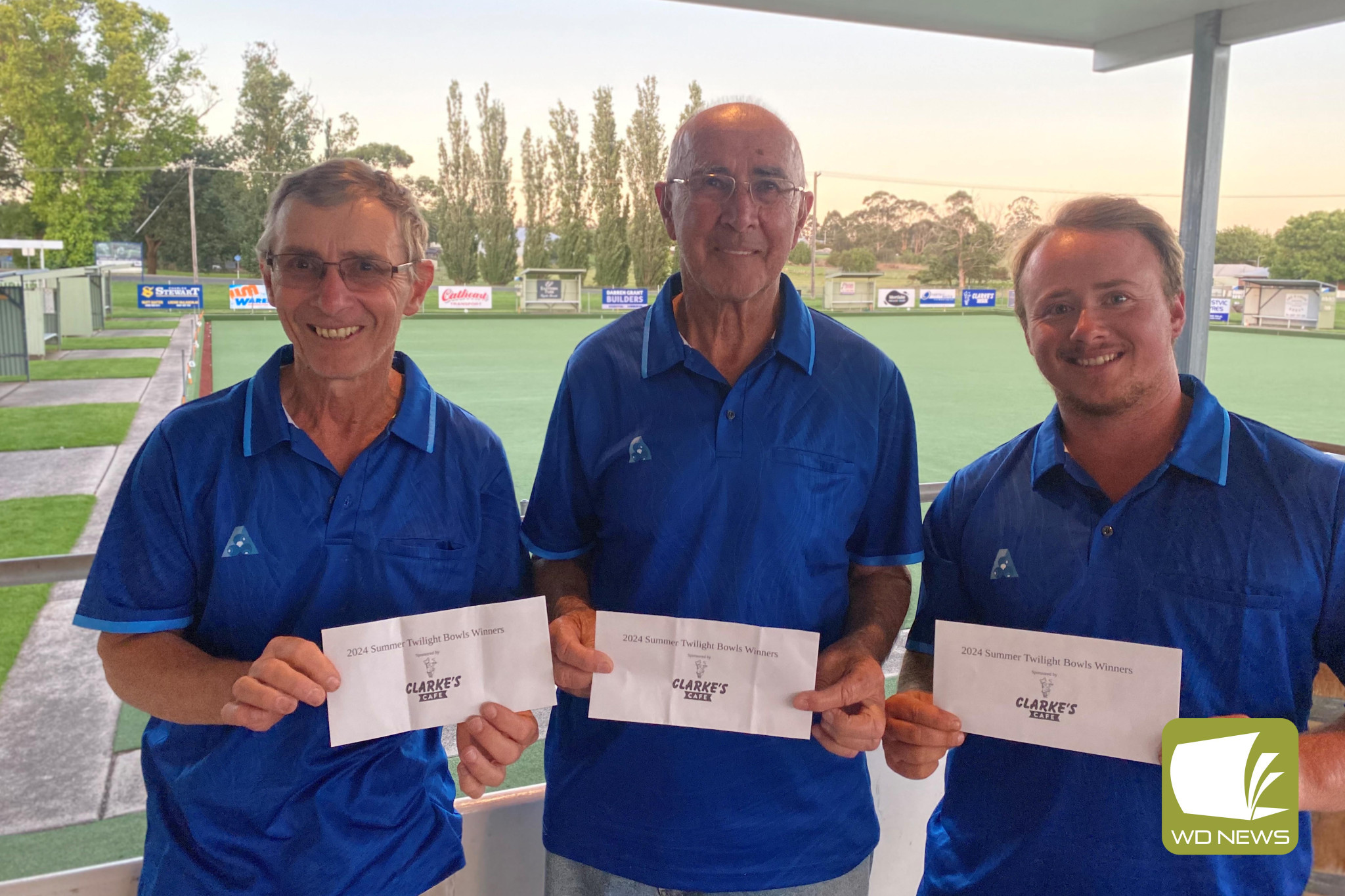 2024 Summer Twilight Bowls Premiers - the team Woody Rollers (from left): Anthony Wood, Alan Wood, Levi Johnson.