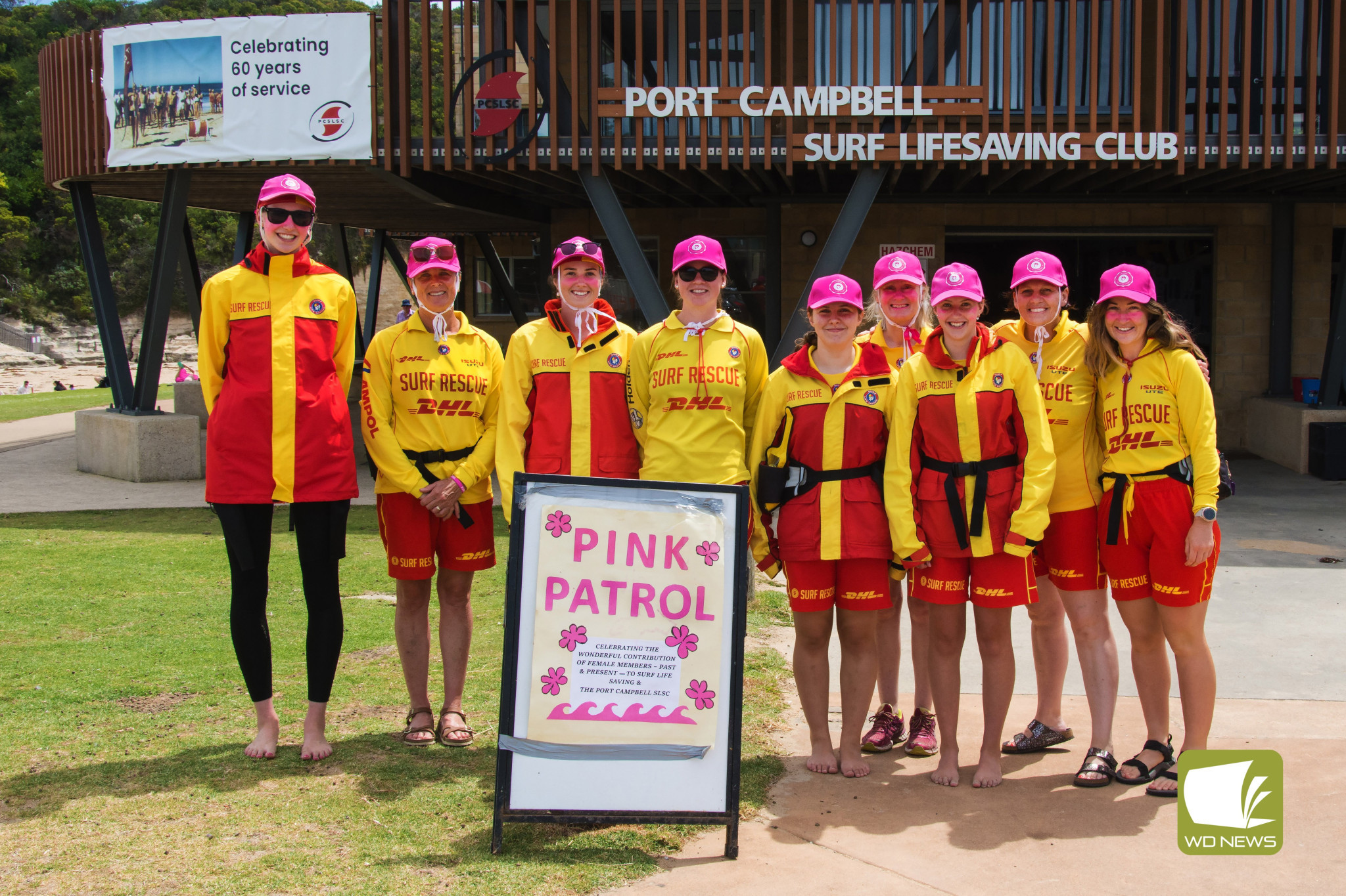 Pink patrol: Port Campbell Surf Life Saving Club members Susanna Ryan, Katy Millard, Molly Jones, Olivia Whiting, Lola Hayes, Amanda Couch, Ava Cunningham, Bec McAuliffe and Sarah Matthews took part in the recent 'pink patrol'.