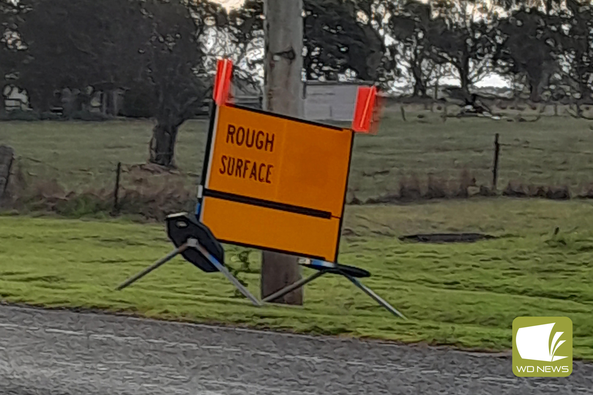 Works coming: Rough surface warning signs like this have appeared across Darlington, Derrinallum and Lismore in recent weeks.