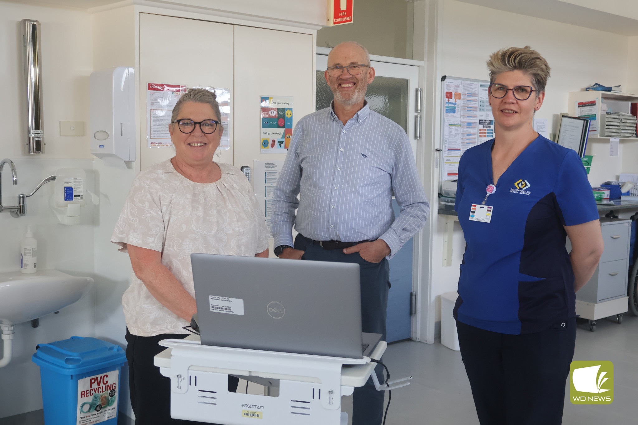 New partnership: TMHS director of nursing Melissa Mitchell, Terang Medical Clinic’s Dr Tim Fitzpatrick and TMHS nurse unit manager Liz Mioduchowski have welcomed a new partnership with video-based emergency specialist provider My Emergency Doctor.