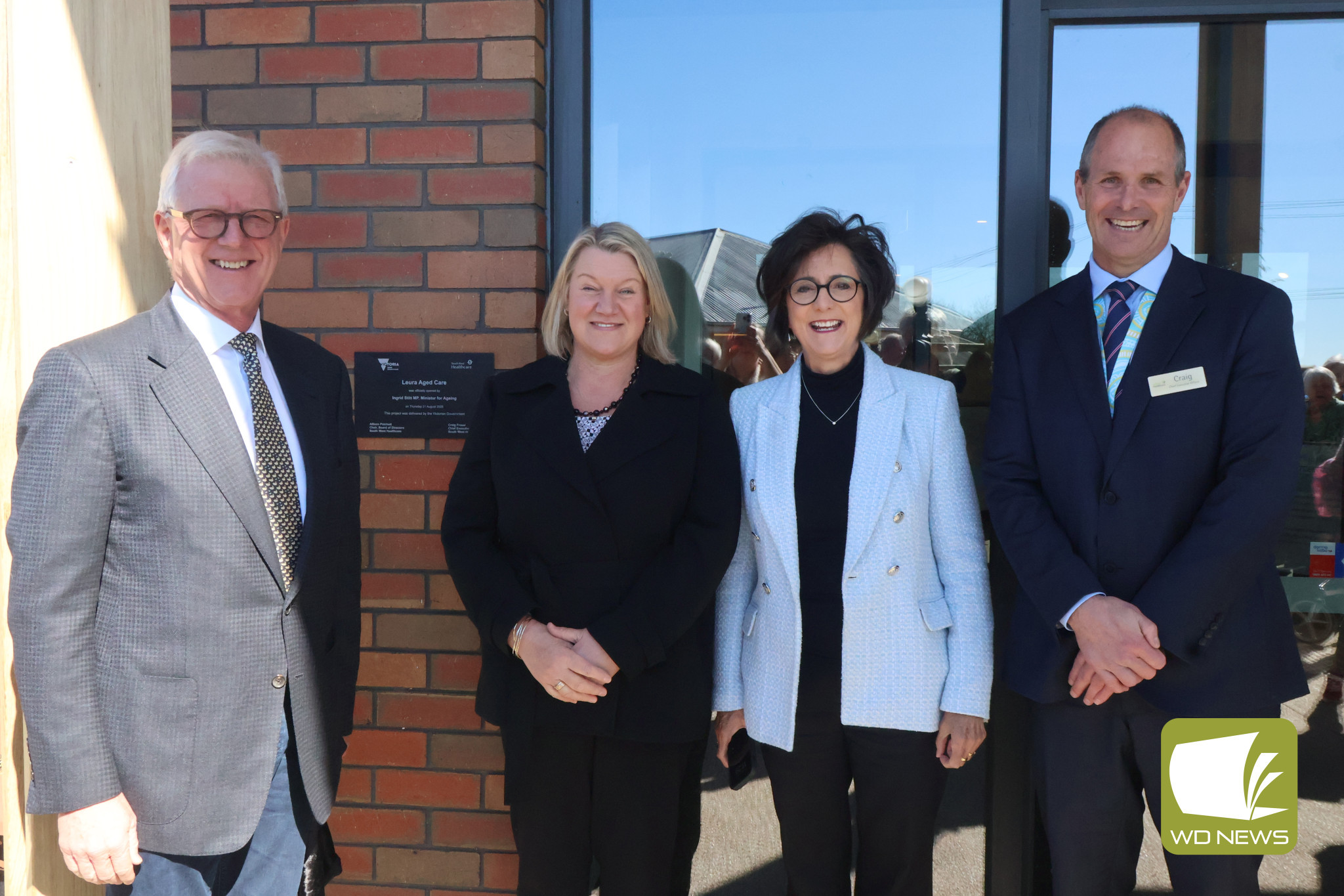 Officially open: Minister for Ageing, Mental Health and Multicultural Affairs Ingrid Stitt (second from left, pictured with SWH deputy vice chair Bill Brown, Member for Western Victoria Jacinta Ermacora and SWH CEO Craig Fraser) visited Camperdown this week to officially open the new aged care facility on Robinson Street.
