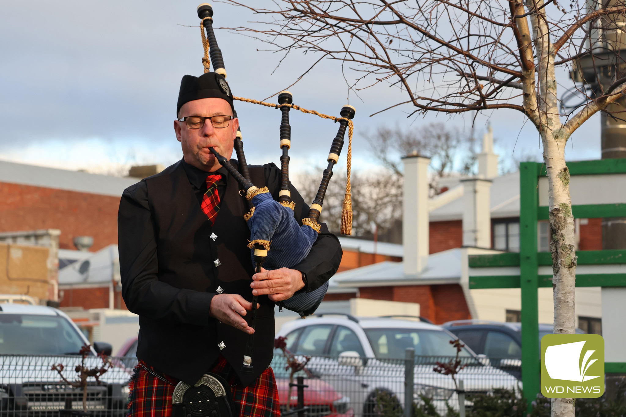 Commemoration: Members of the community paid their respects in Terang over the weekend during a small service held on Vietnam Veterans Day. To conclude the service, Darren Gee played the bagpipes.