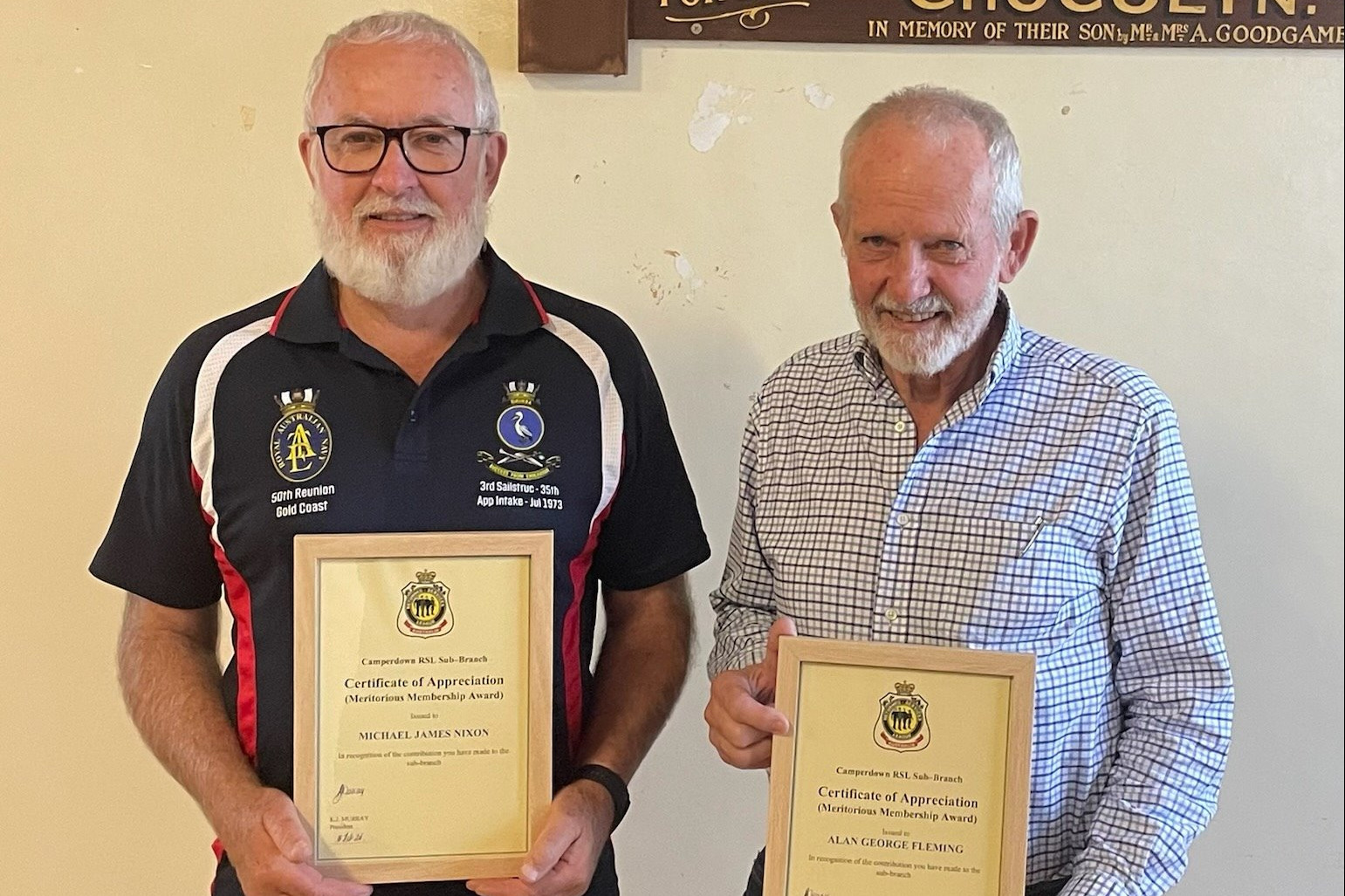 Well-deserved: Camperdown RSL members Michael Nixon and Alan Fleming were recognised for their service to the Camperdown sub branch.