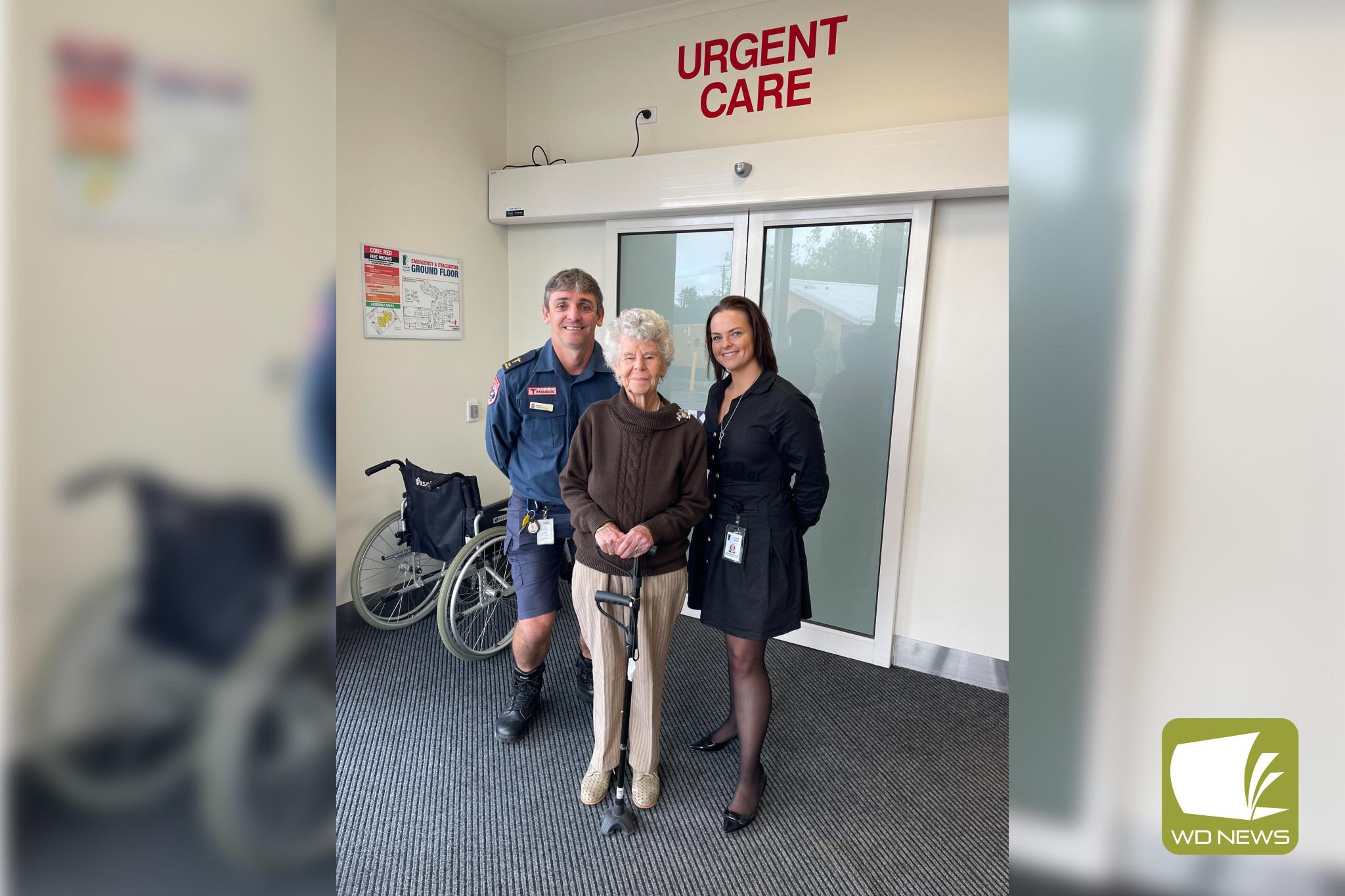 Making a difference: Ambulance Victoria Timboon team manager Andrew Berry, local resident Alwyn Bell and TDHS director of clinical services Larissa Barclay.