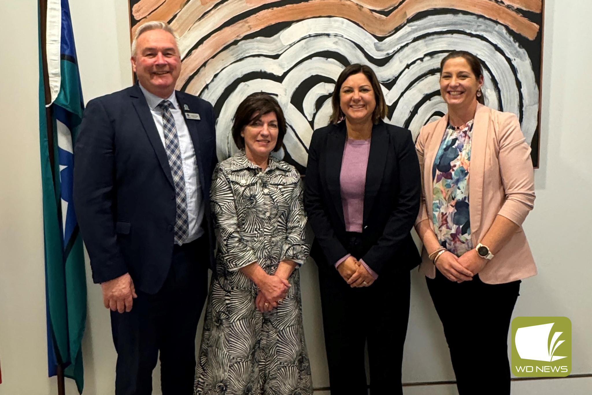 Meetings: Corangamite Shire councillors Laurie Hickey, Geraldine Conheady and Kate Makin pictured with Minister for Local Government and Minister for Regional Development Kristy McBain (third) at the recent National General Assembly of Local Government in Canberra.