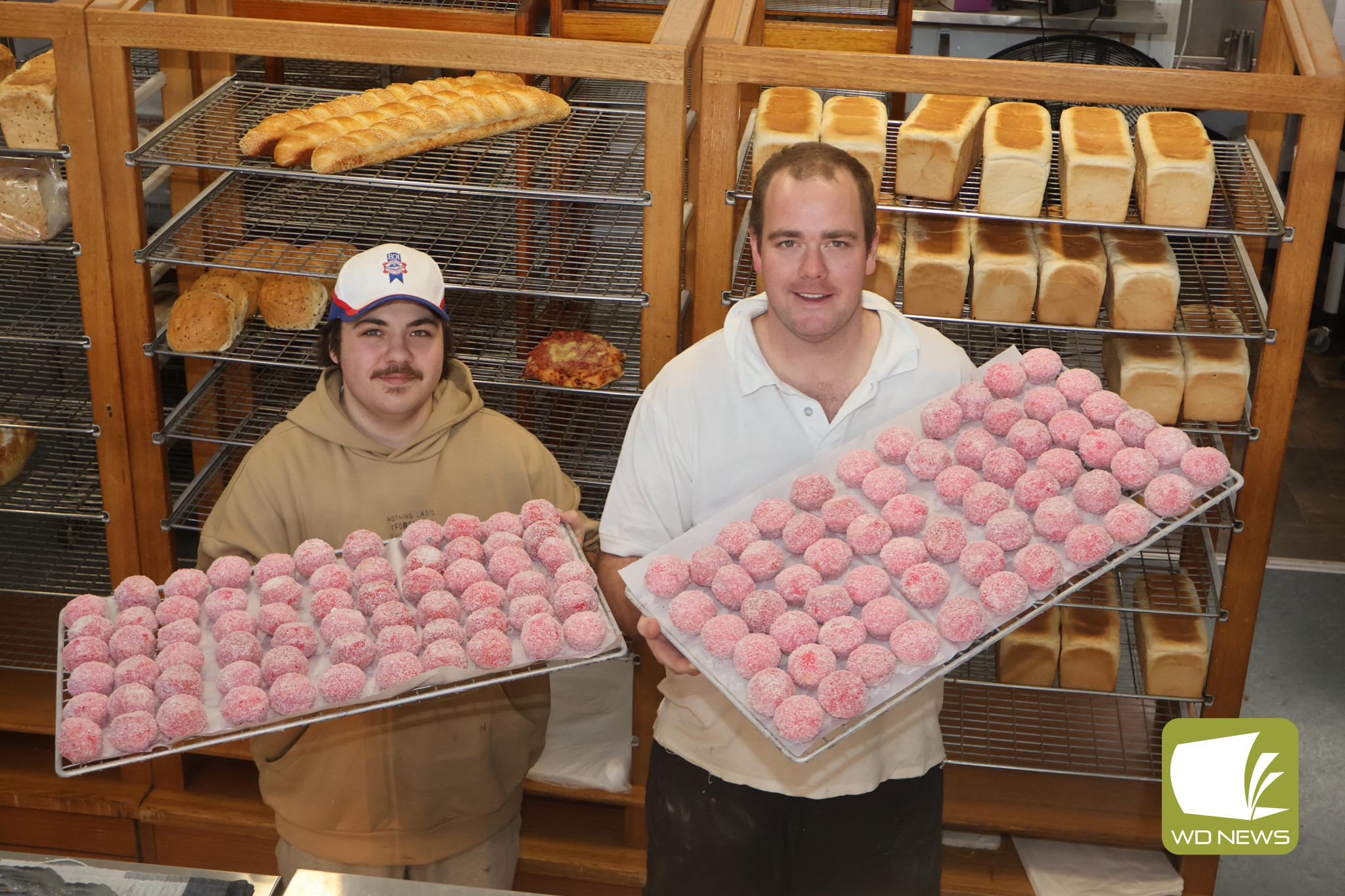 Congratulations: Terang Country Bakery’s Jake Proctor (left), pictured with bakery owner Brad Burkitt, has been recognised as a dedicated role model at the 2025 Gunditjmara NAIDOC Awards.
