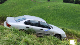 Car lands on walking track