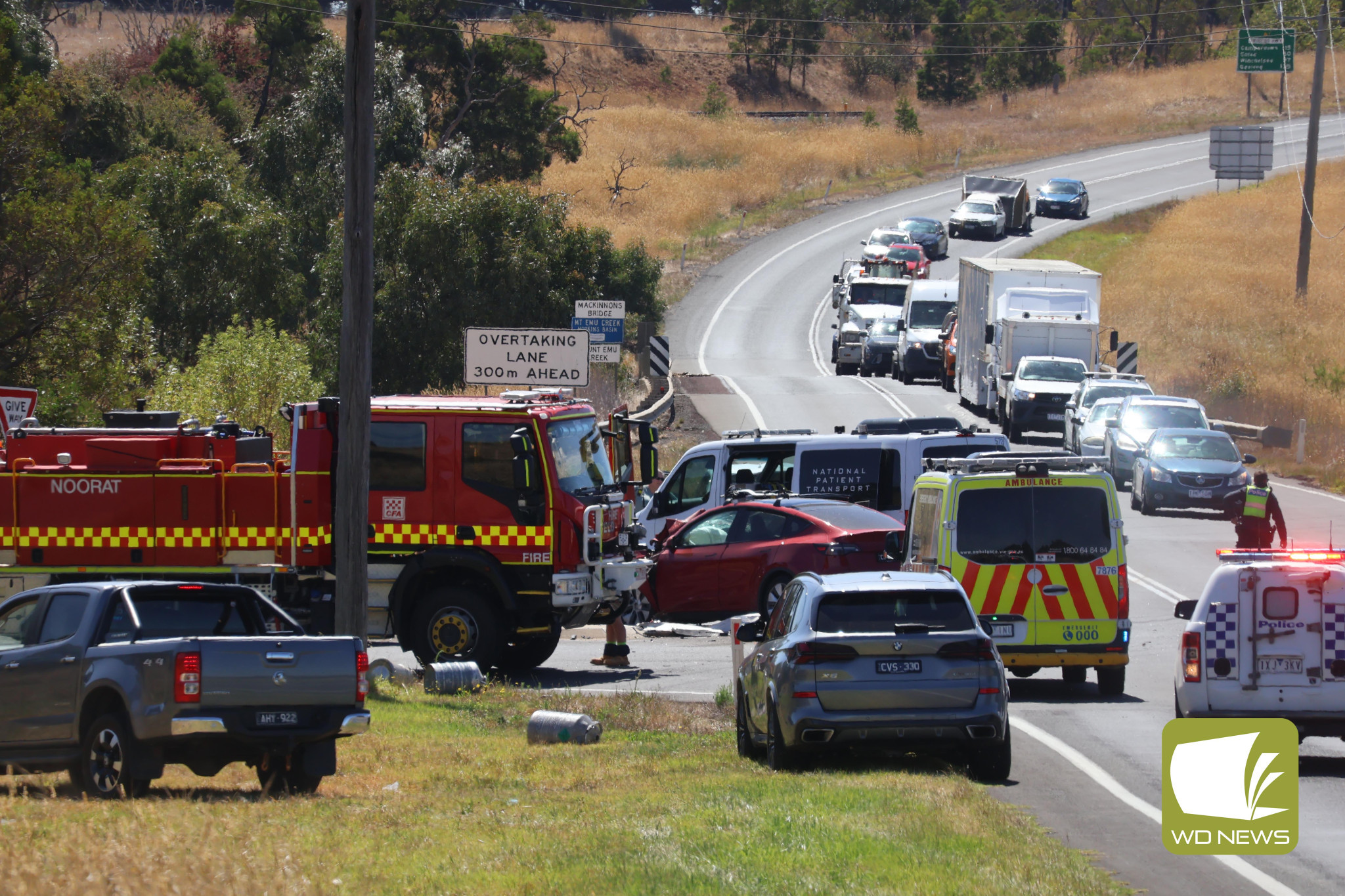 Lucky escape: A collision on the Princes Highway last week resulted in a vehicle being pushed in to oncoming traffic.