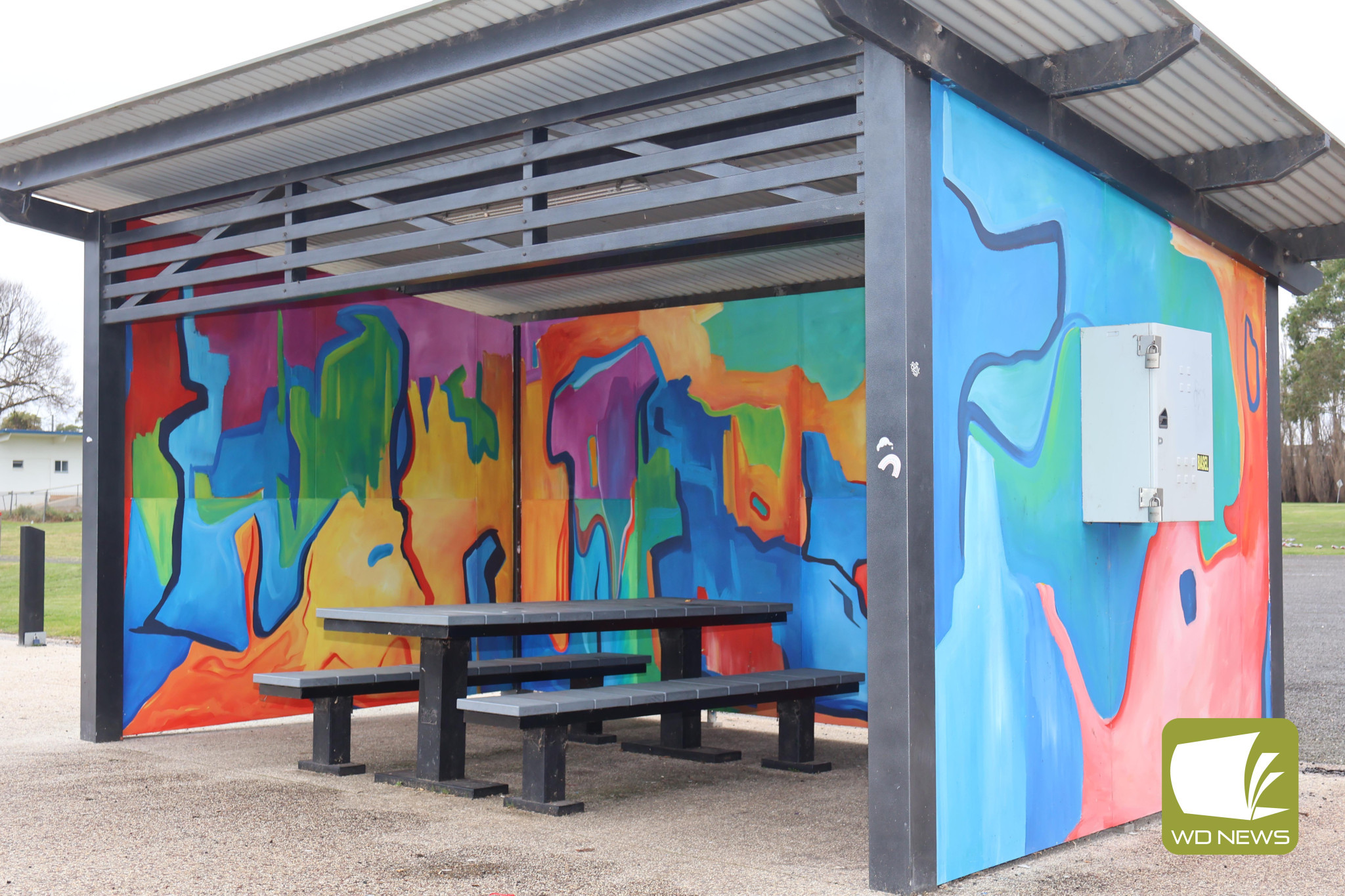 Brand new: A mural painted by a local artist at the Mortlake Skate Park has been repainted after it was vandalised earlier this year.