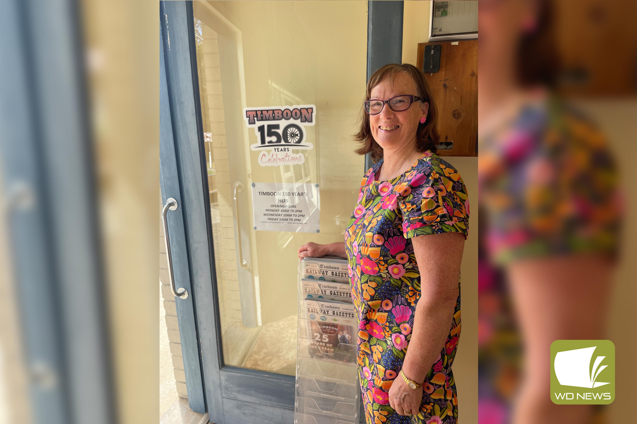 Open now: Timboon Action’s Leanne Whitehead helps out at the newly opened Timboon 150 celebrations hub ahead of the event next year.