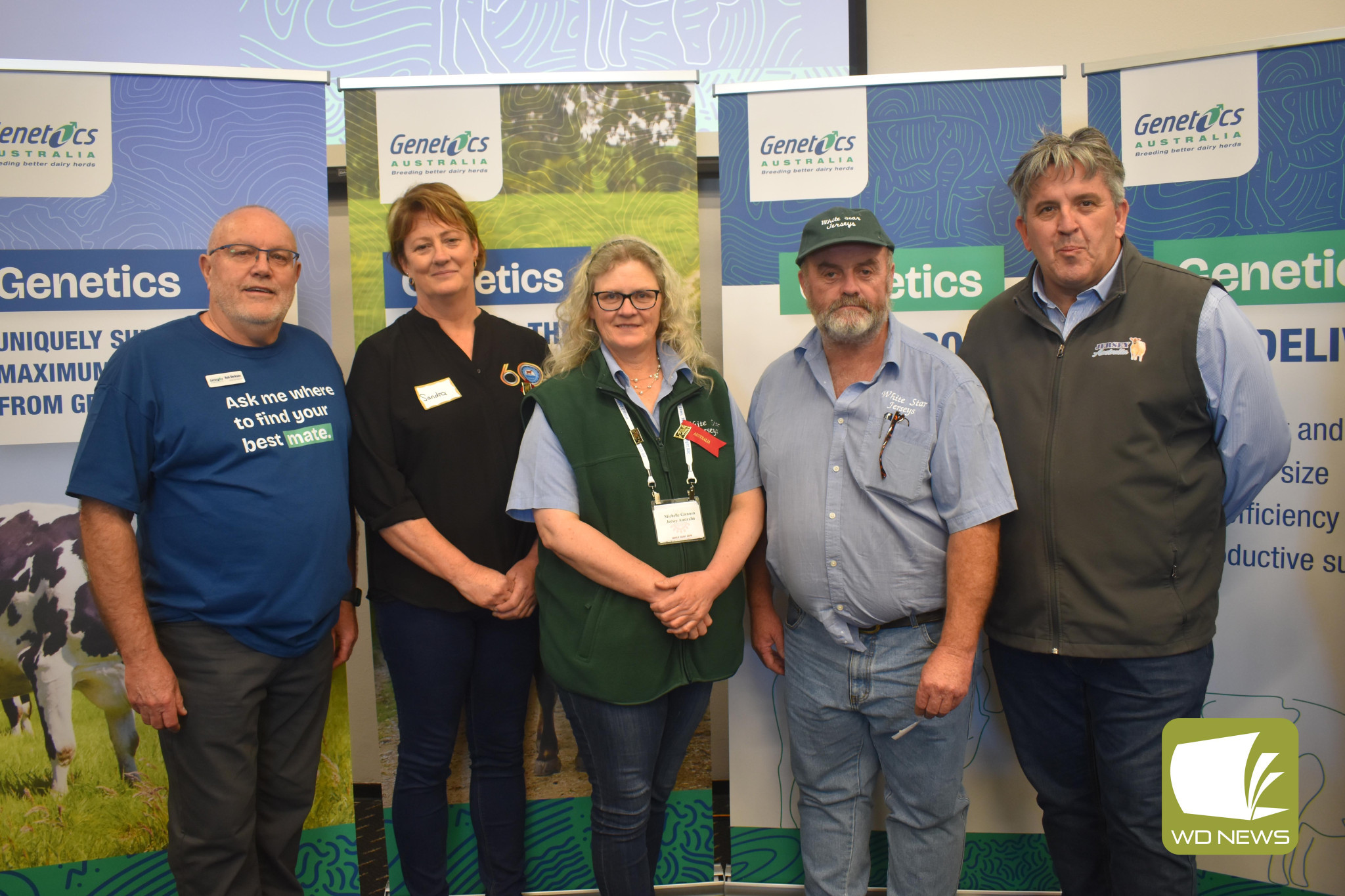 From Noorat to America: Rob Derksen, Sandra Bacon, Noorat farmers Michelle and Con Glennen, and Glen Barrett at the launch at the World Dairy Expo in Wisconsin, USA.