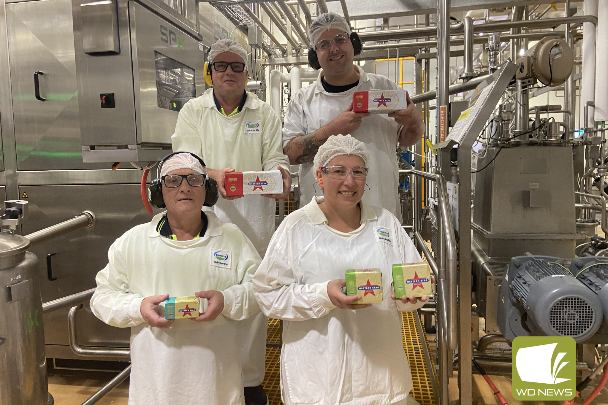 Congratulations: Cobden butter makers standing proud with the winning products. Back row, left to right: Darren Wynd and Daniel Smith. Front row, left to right: Bruce Grinter and Linda Aurisch.