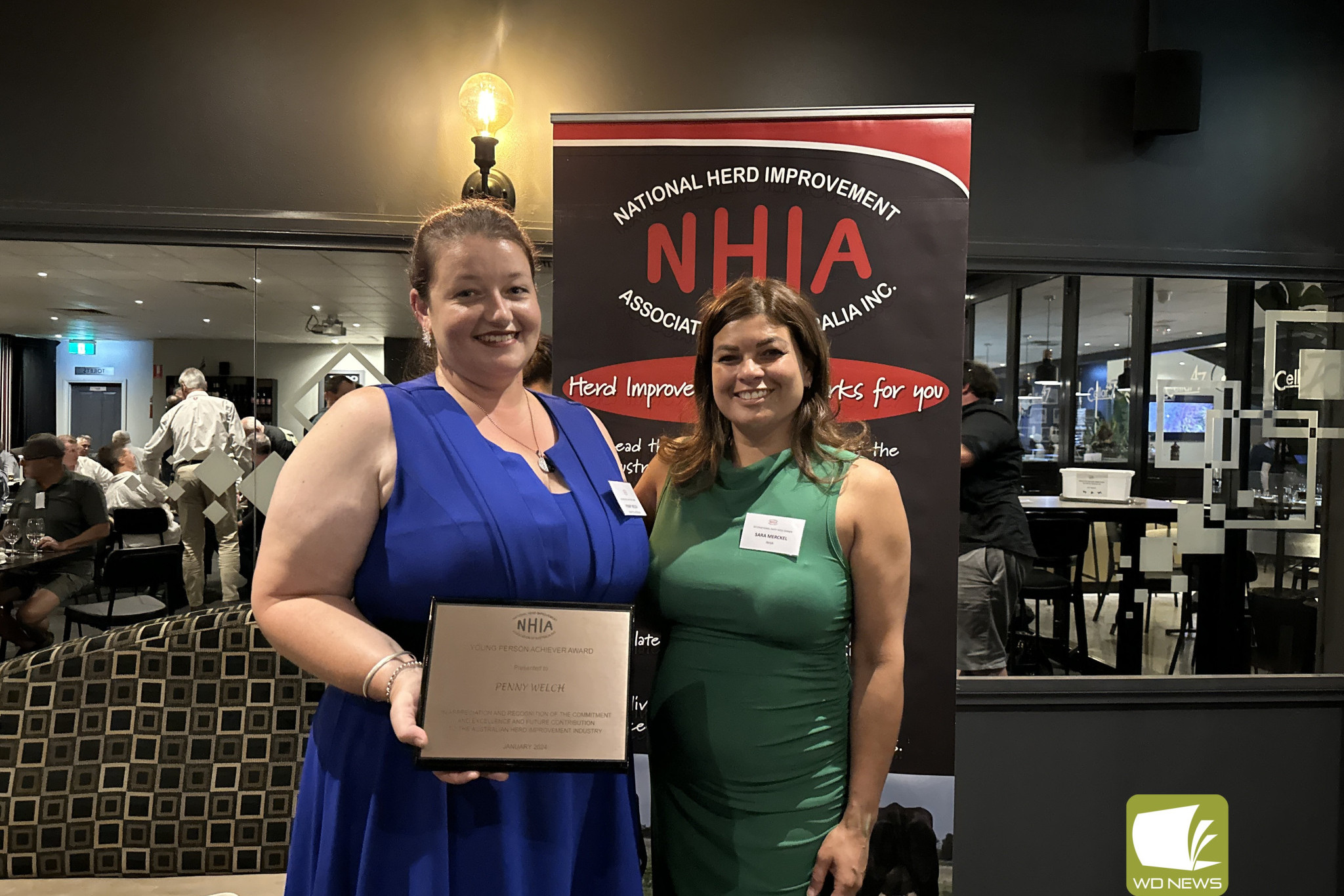 Congratulations: Terang’s Penny Welch, pictured with National Herd Improvement Association of Australia chief executive officer Sara Merckel, has been recognised for her dedication to the industry.
