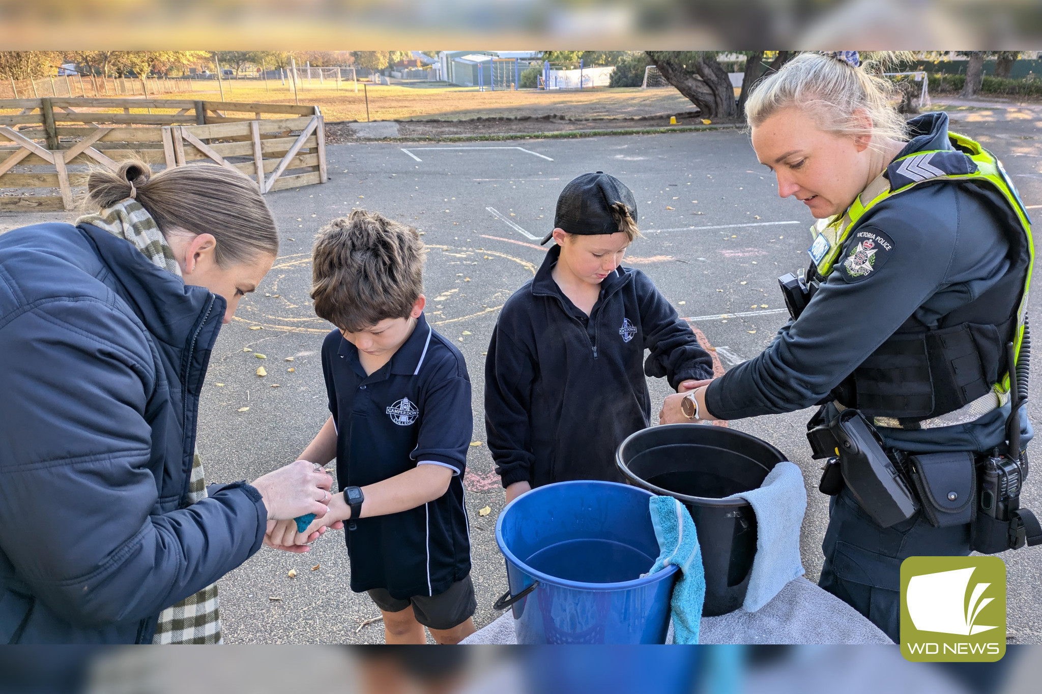 Celebrating education and diversity: Camperdown College assistant principal Jacinta Tolland joined students Laine Wilkinson and George Wilkinson and Camperdown Police’s Natalie Jorgenson as part of Education Week celebrations.