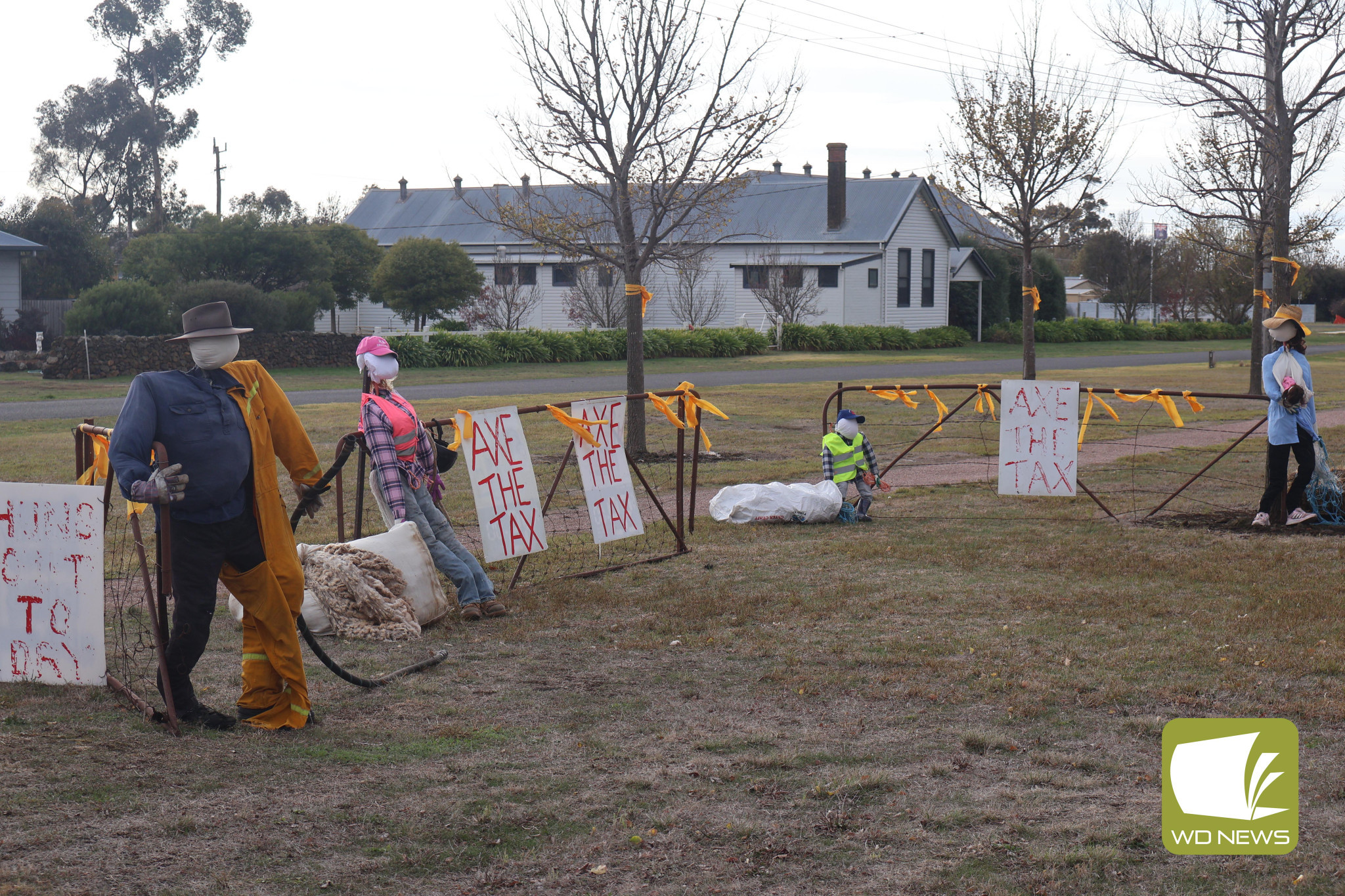 Grabbing attention: Four mannequins have appeared on Derrinallum’s Main Street as the town showed its support for farmers and CFA volunteers.