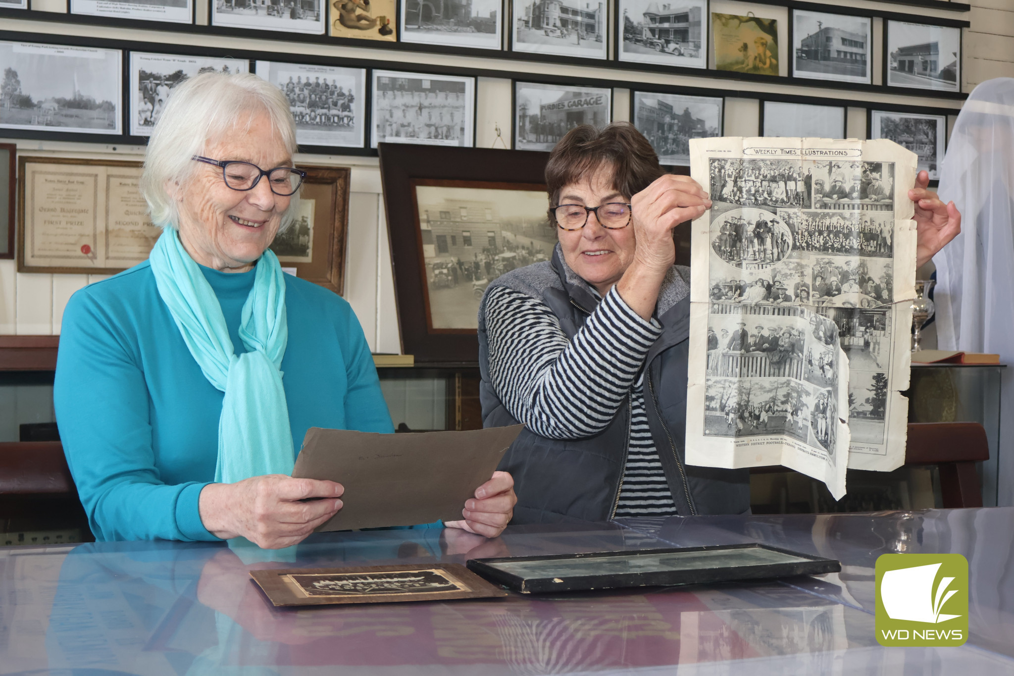 Connection: Terang and District Historical Society research officer Margaret McIntosh and committee member Helen Blain discuss the addition of new items donated by an Echuca man after tracking down a century-old piece of his family history.